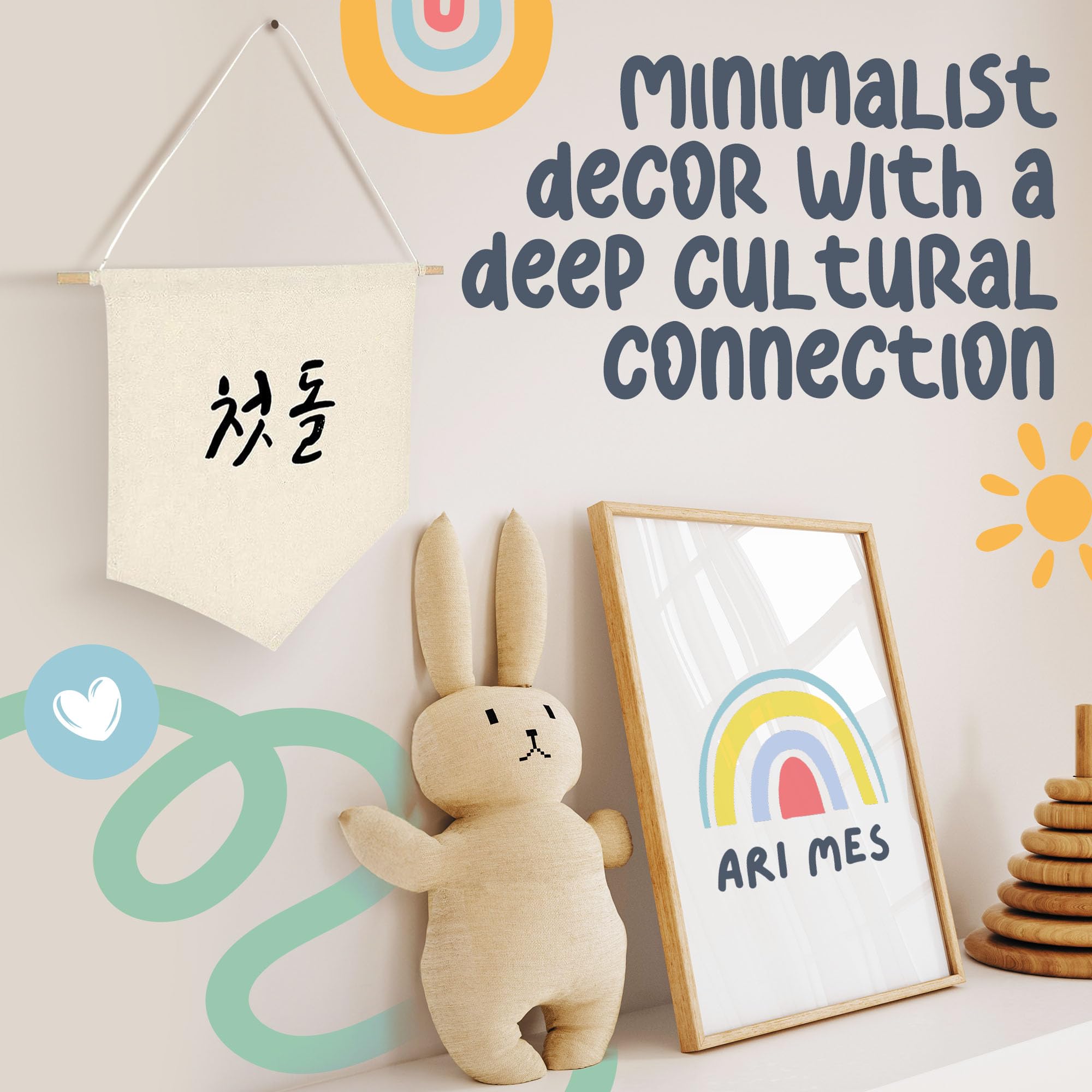 ARI MES - Korean First Birthday Hanging Canvas Banner, Dohl Decoration Korean, Durable Canvas Flag, First Birthday Decorations for Girl and Boy, Happy Birthday Banners Celebration, Korean-Cute