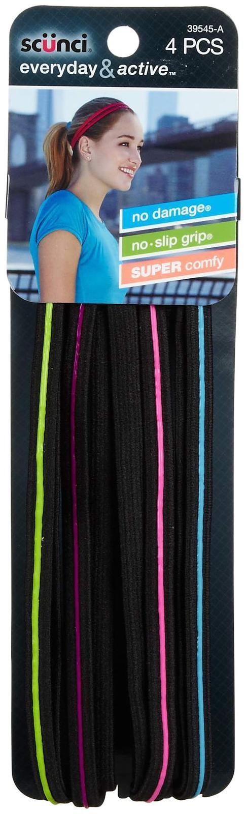 Scunci Everyday and Active No Slip Grip Contrast Silicone Headwraps,4 ct