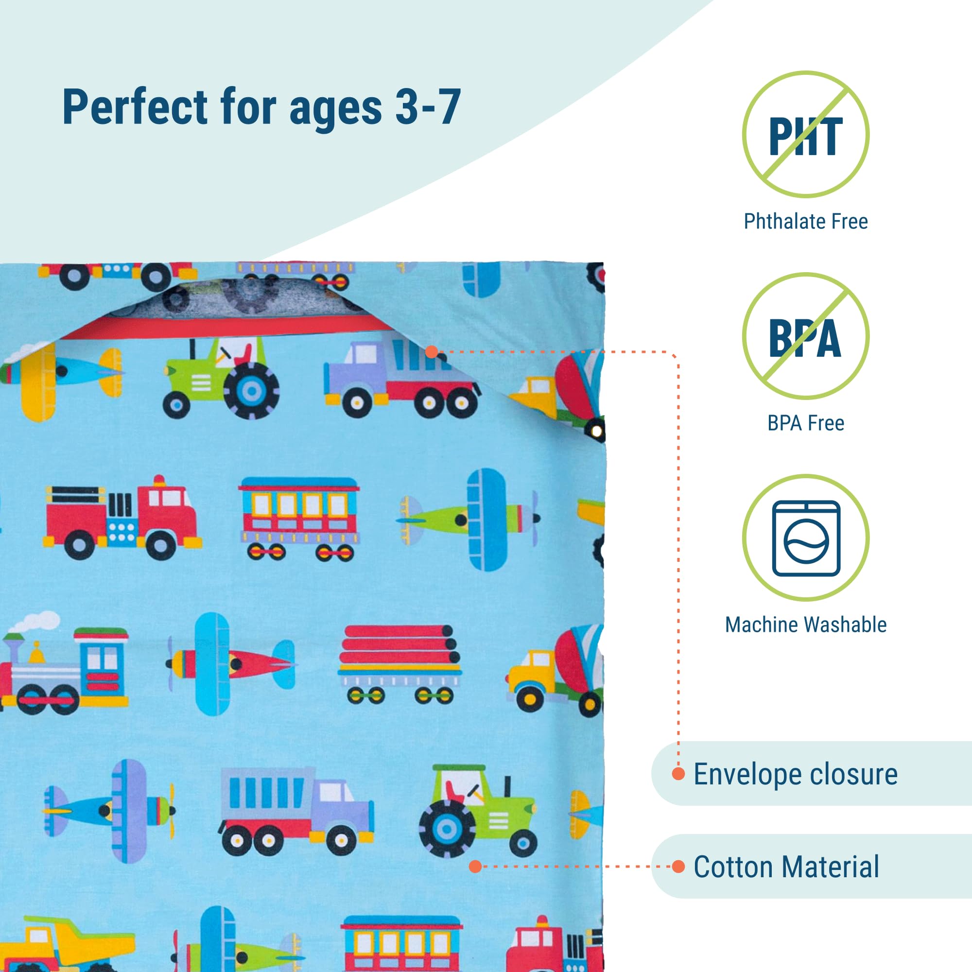 Wildkin Kids Nap Mat Cover – Soft, Sewn-in Flap, Durable & Fits 1.5 Vinyl Sleep Mats - Trains, Planes & Trucks