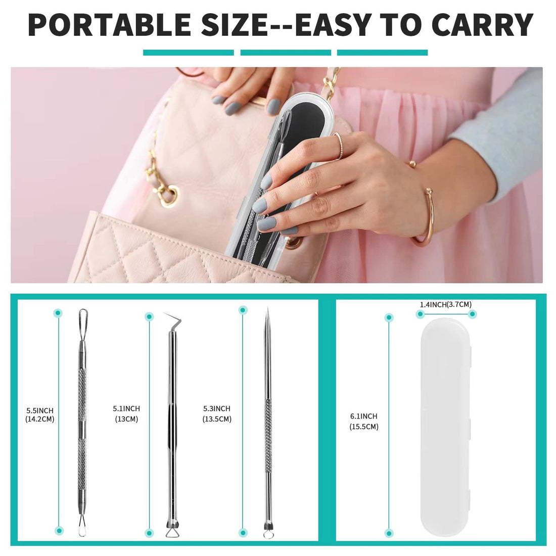 WSYUB Pimple Popper Tool, Stainless Steel Pimple Extractor, WSYUB Blackhead Tweezers, Comedones Extractor Acne Removal Kit for Blemish, Whitehead Popping