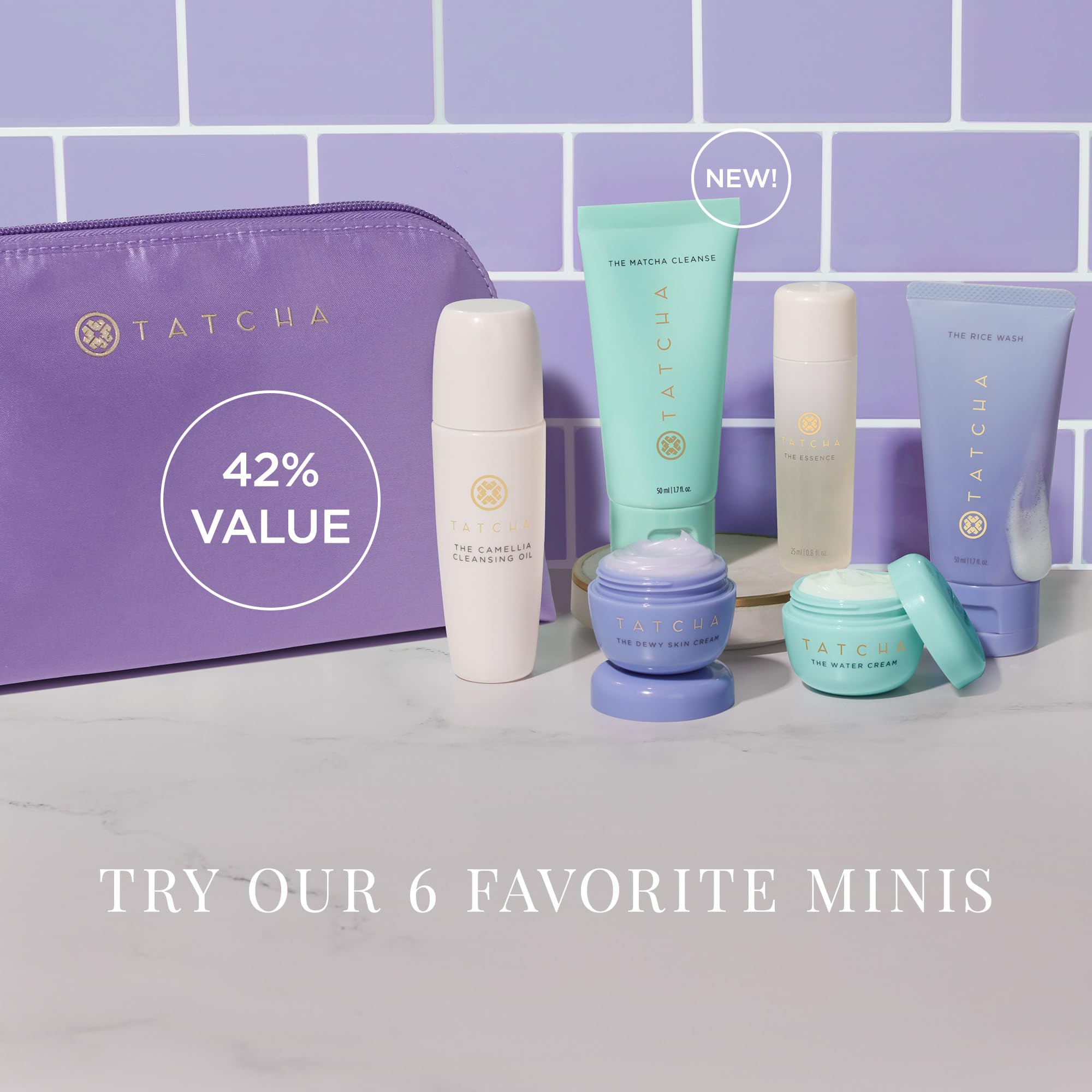 Tatcha Mini Favorites Set, Travel size Cleansers, Essence, and Moisturizers ($120 Value)