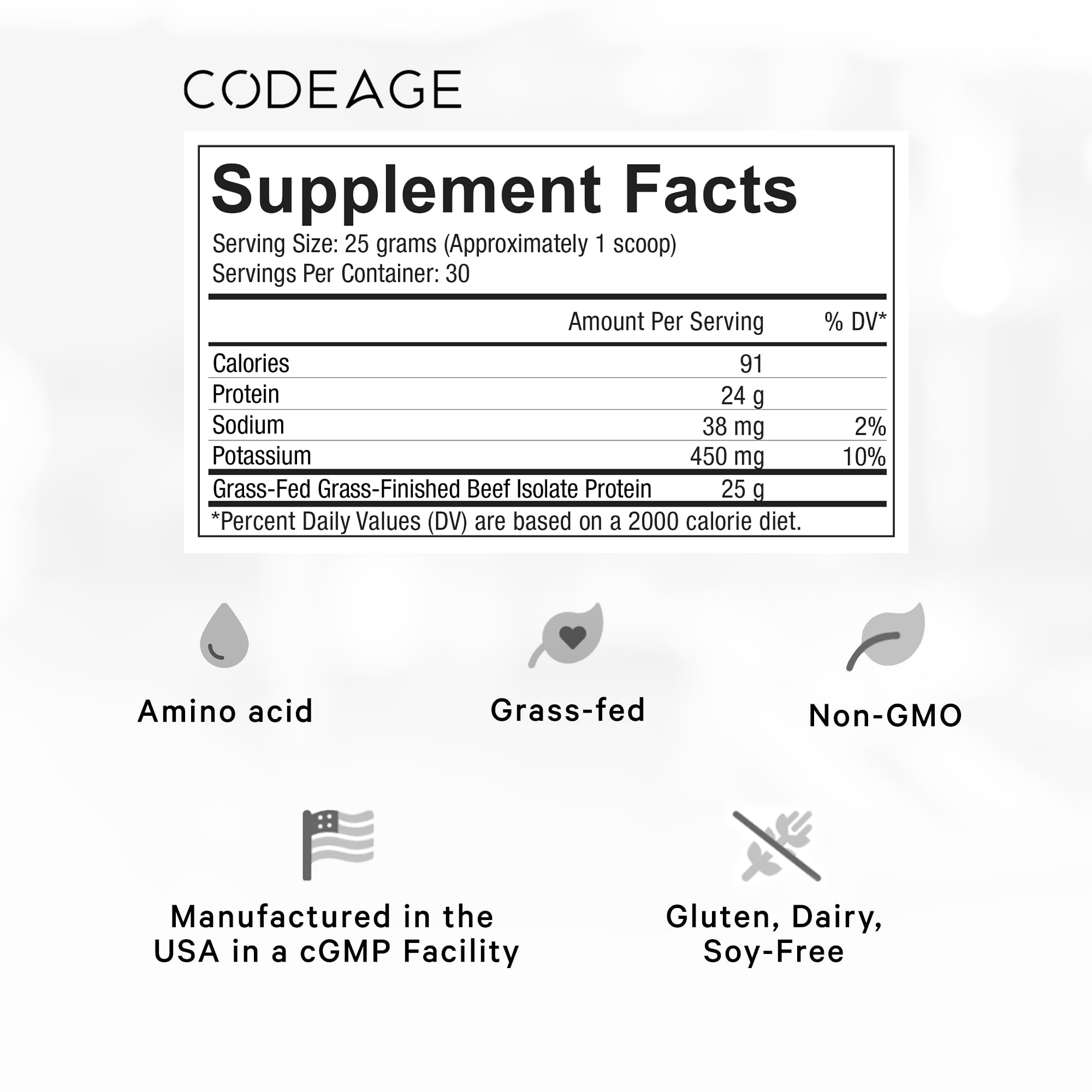 Codeage Grass-Fed Beef Isolate Protein Powder Supplement - 20 Amino Acids, Collagen-Rich - Athletes & Sports - Unflavored Carnivore Protein Supplement, BCAA & EAA Supplement - Gluten-Free - 26.45 oz