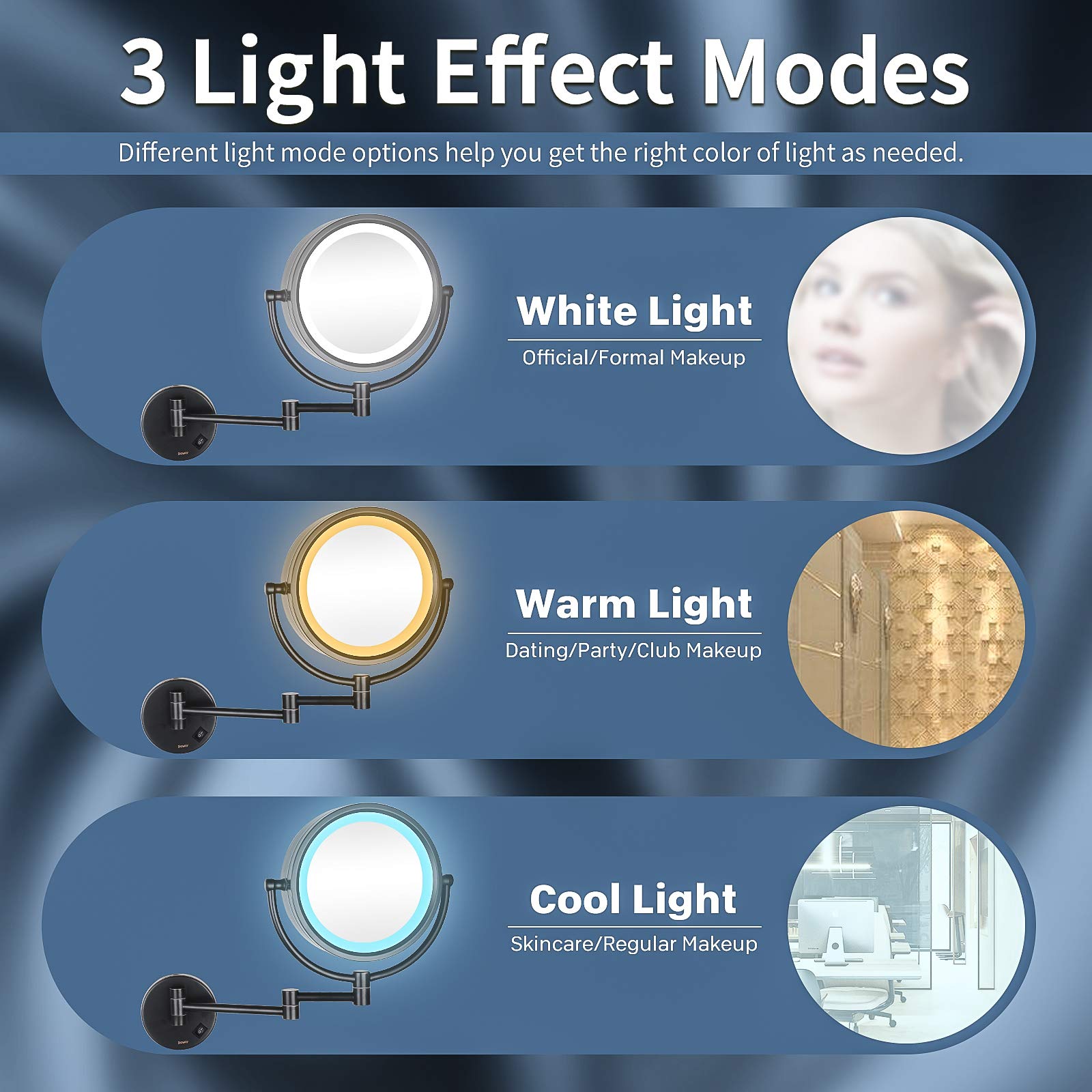 DOWRY Makeup Mirror Wall Mount Lighted with 10X Magnification, Direct Wire,8Inch Cordless Not Batteries Operated, Oil Rubbed Bronze