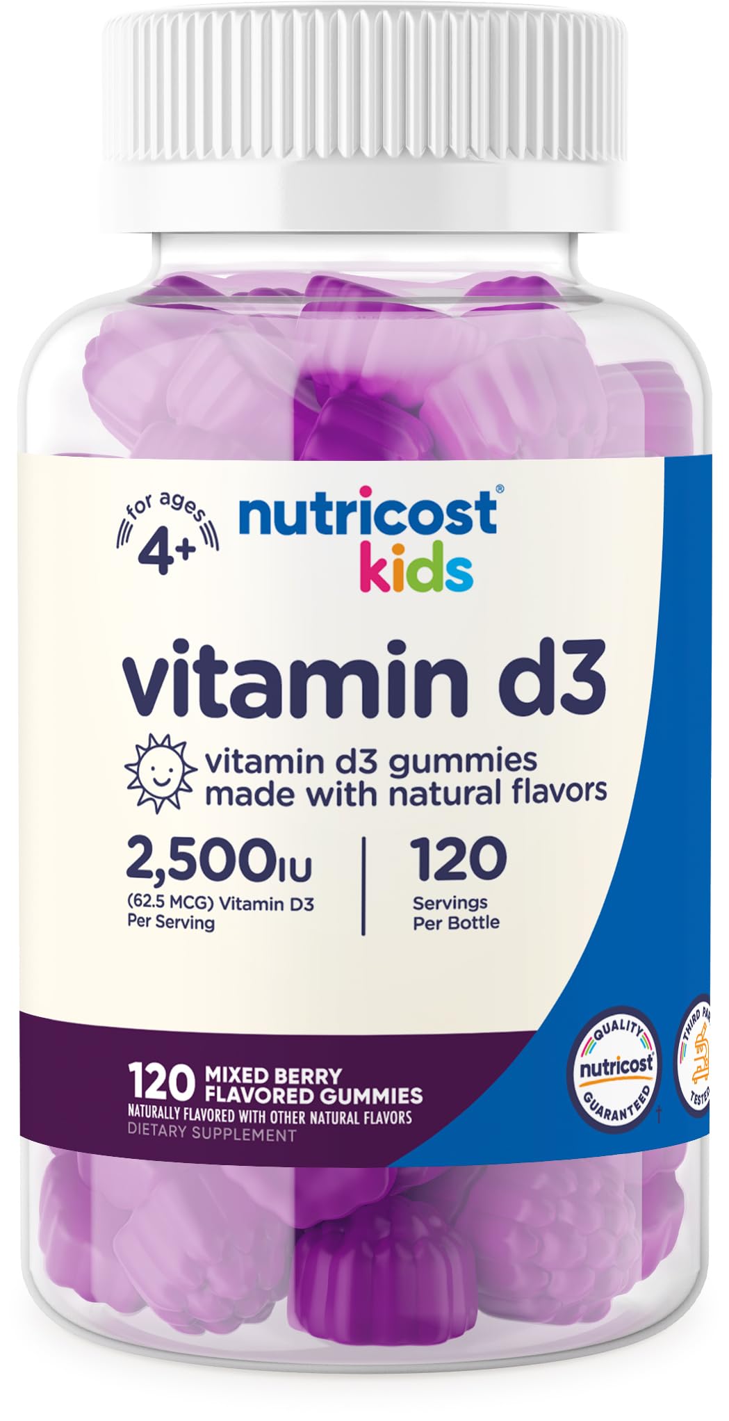Nutricost Kids Vitamin D3 Gummies 2,500 IU (62.5mcg), 120 Gummies - Mixed Berry Flavored