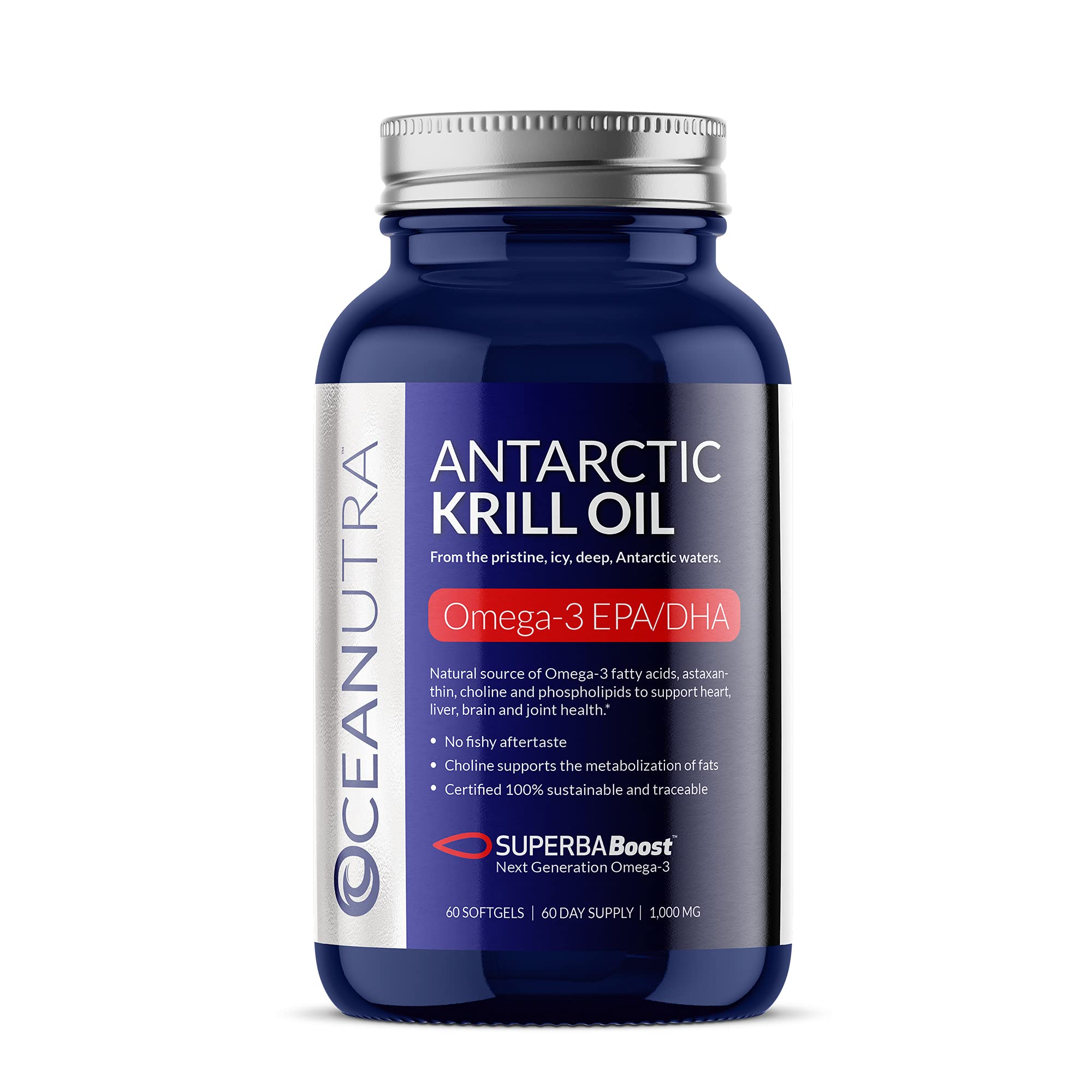 100% Pure Organic Krill Oil 1000mg, 60-Day, Omega 3, Highest Concentration 56% Phospholipids, Wild Caught, Sustainable Antarctic SuperbaBoost, Astaxanthin,Omega xl, Heart, Joint, Skin Care,No Fish Oil