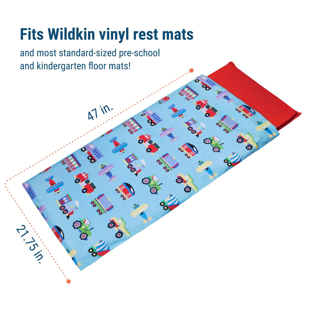 Wildkin Kids Nap Mat Cover – Soft, Sewn-in Flap, Durable & Fits 1.5 Vinyl Sleep Mats - Trains, Planes & Trucks
