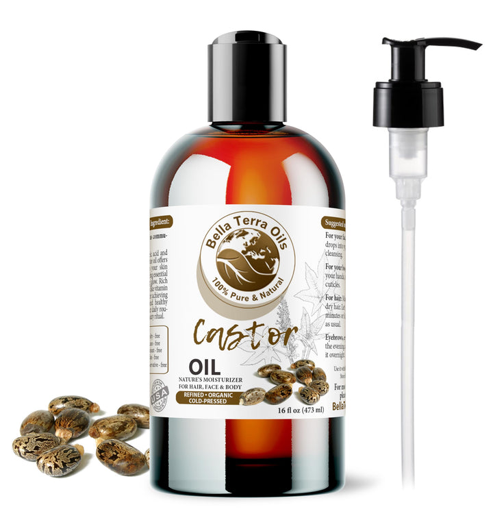 Bella Terra Oils - Organic Castor Oil 16oz - Unlocking the Power of Pure Organic Castor Nutrients, Abundant in Natural Antioxidants, Your Go-to Beauty Elixir