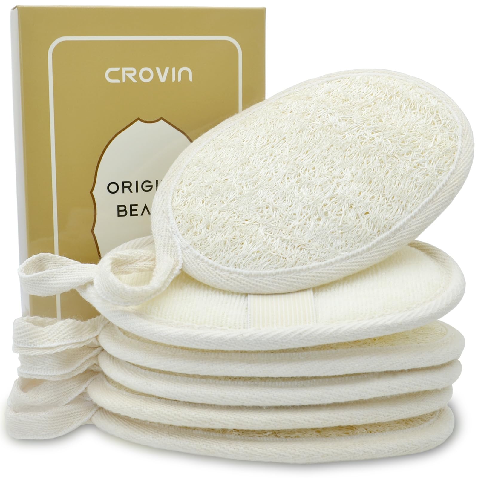 Crovin Loofah Pads - Exfoliating Loofah Body Scrubber 100% Natural Bath Sponge for Men and Women’s SPA - 6 Packs Gifts Luffa Package,Perfect for Bath Shower