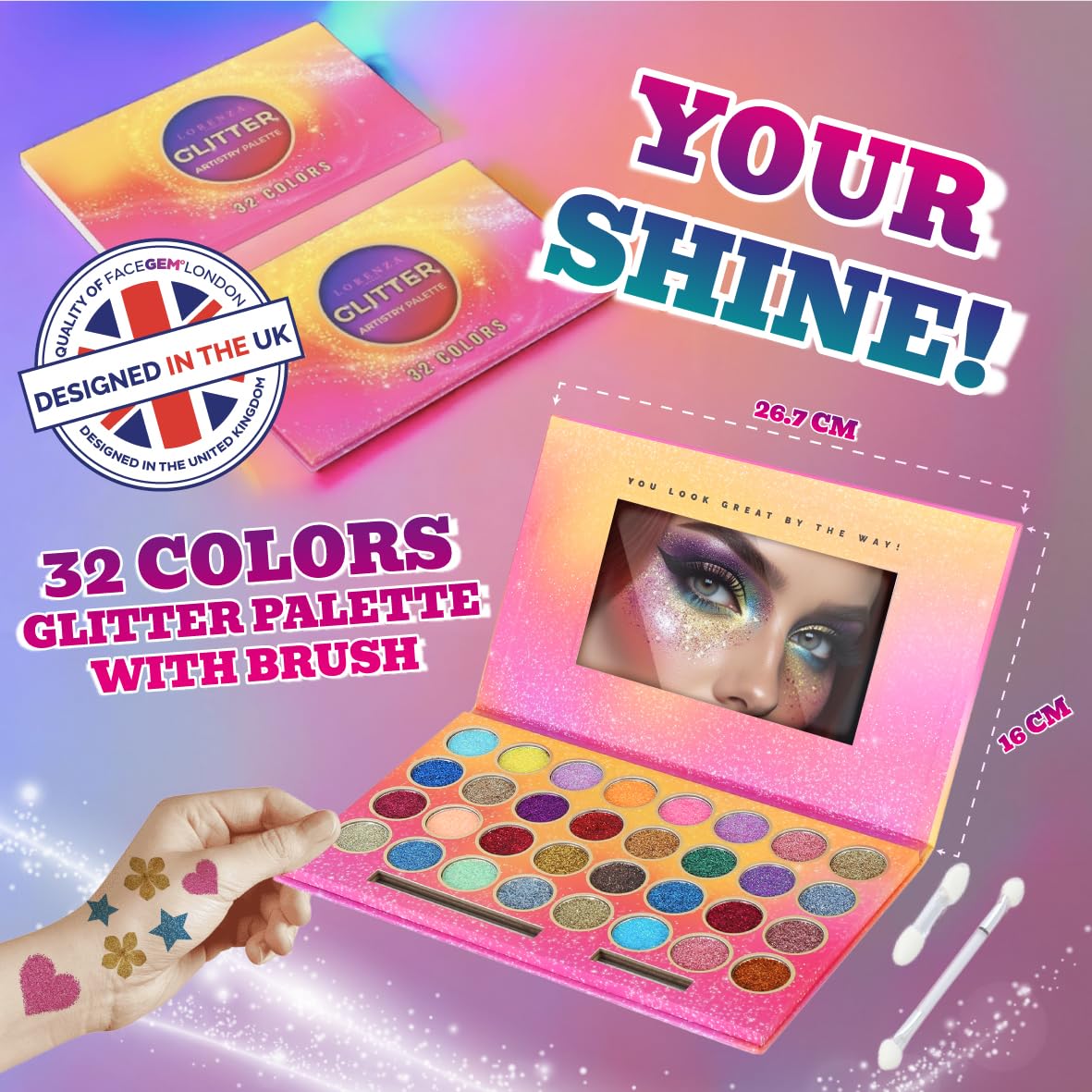 32 Colours Glitter Eyeshadow Palette, Make-Up Palette, Face and Body Glitter, glitter tattoos, festival accessories, Glitter Artistry Palette, Eye Shadow pallets for Women Girls Kids