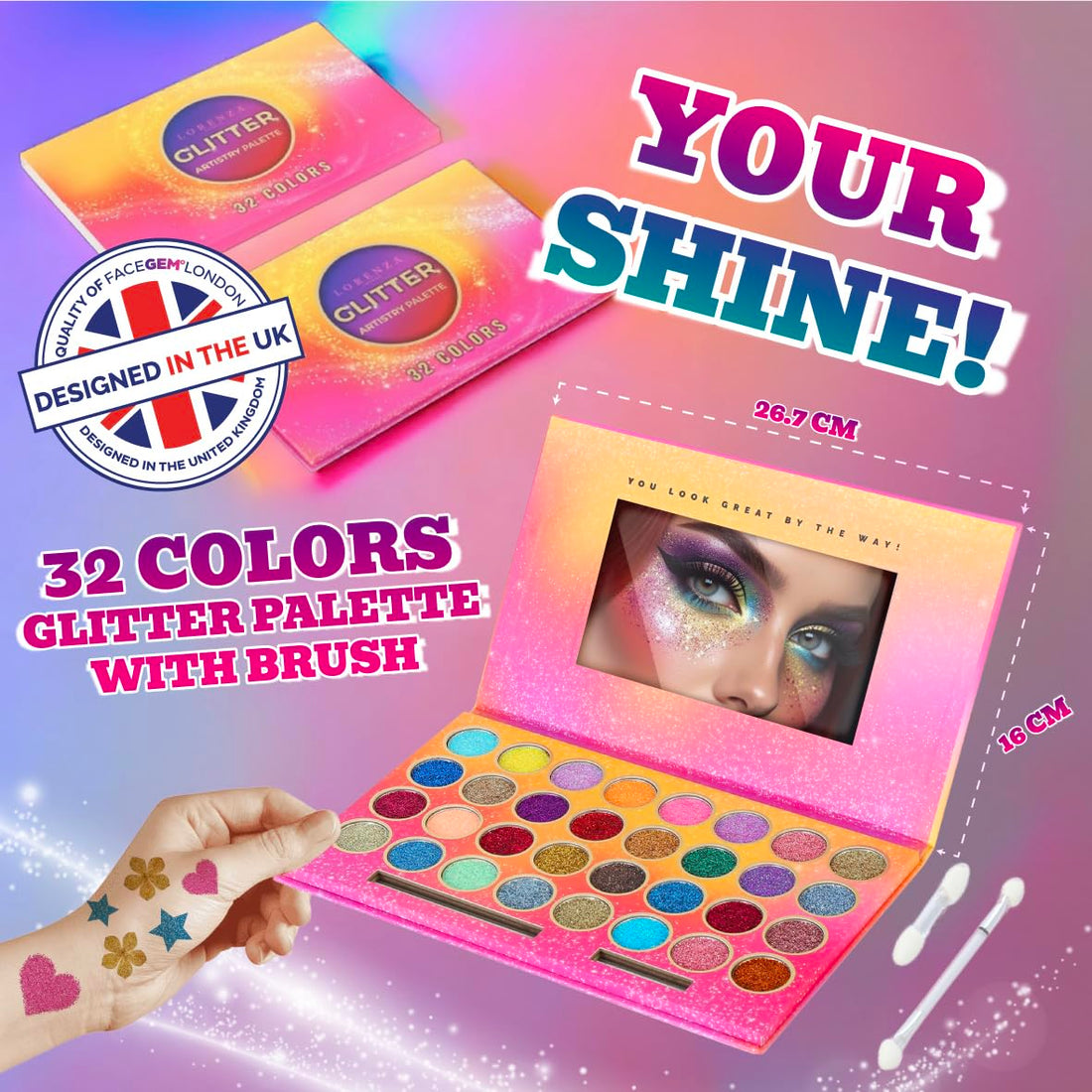 32 Colours Glitter Eyeshadow Palette, Make-Up Palette, Face and Body Glitter, glitter tattoos, festival accessories, Glitter Artistry Palette, Eye Shadow pallets for Women Girls Kids