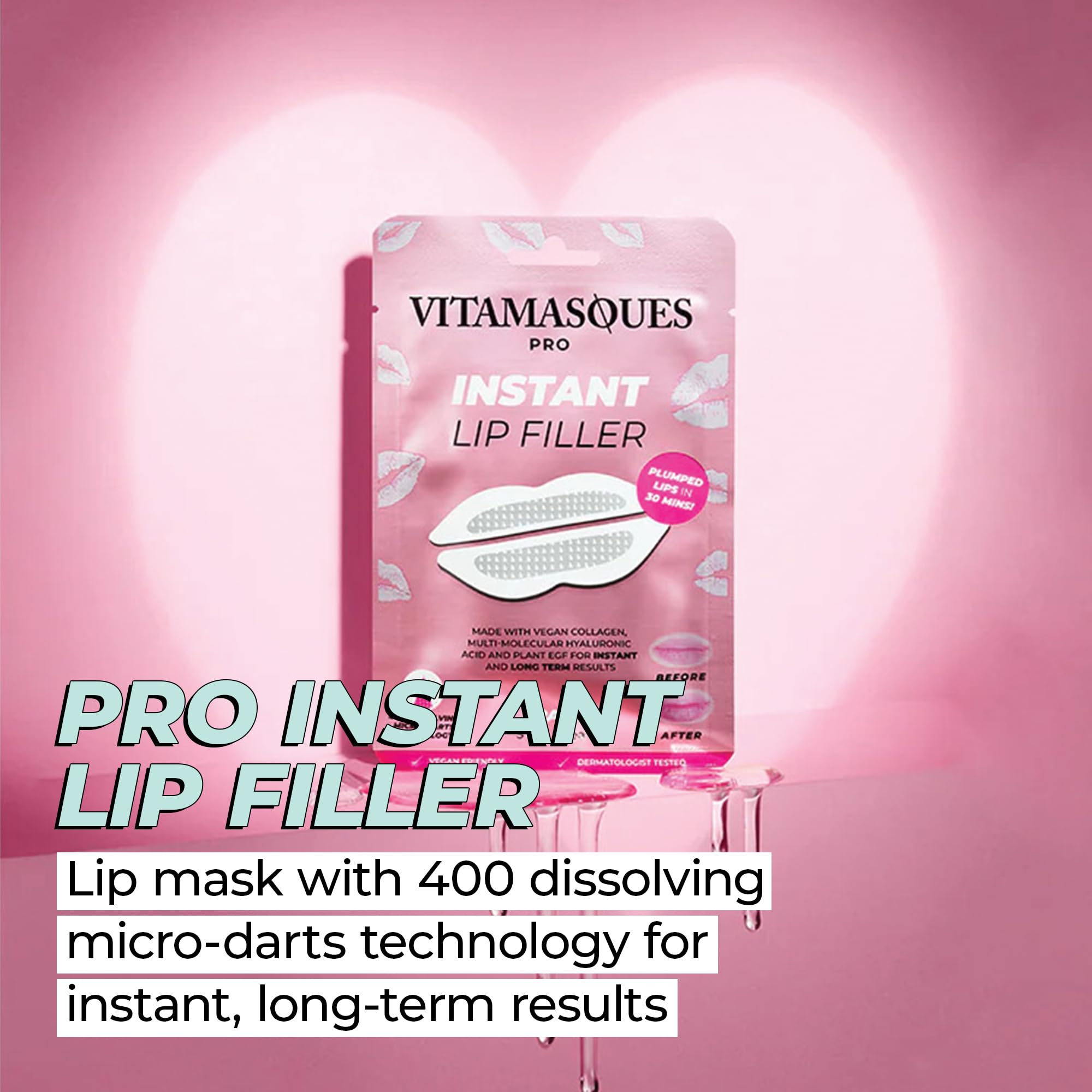 Instant Lip Filler for Plumped Lips in 30 Mins by Vitamasques, 3 Pack - Korean Skin Care Vegan Collagen, Hyaluronic Acid & 400 Dissolving Micro-Dart Tech for Instant & Long-Lasting Results