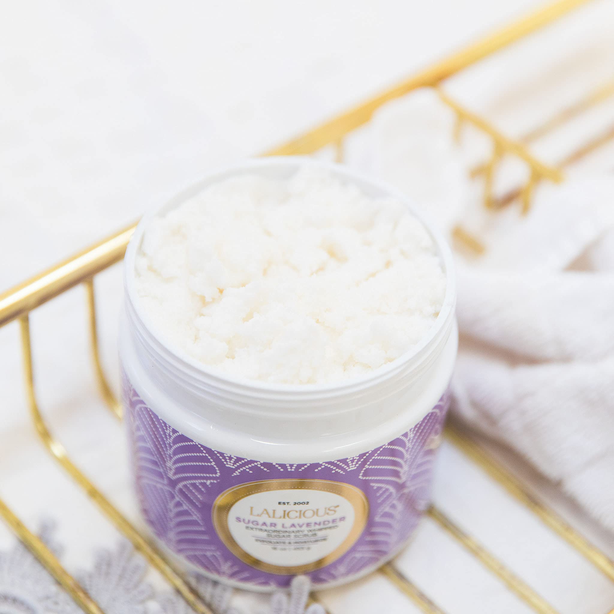 LaLicious Sugar Lavender Extraordinary Whipped Sugar Scrub - Cane Sugar Body & Foot Scrub, Exfoliating & Moisturizing Skin Care with Coconut Oil & Honey, No Parabens (2oz)