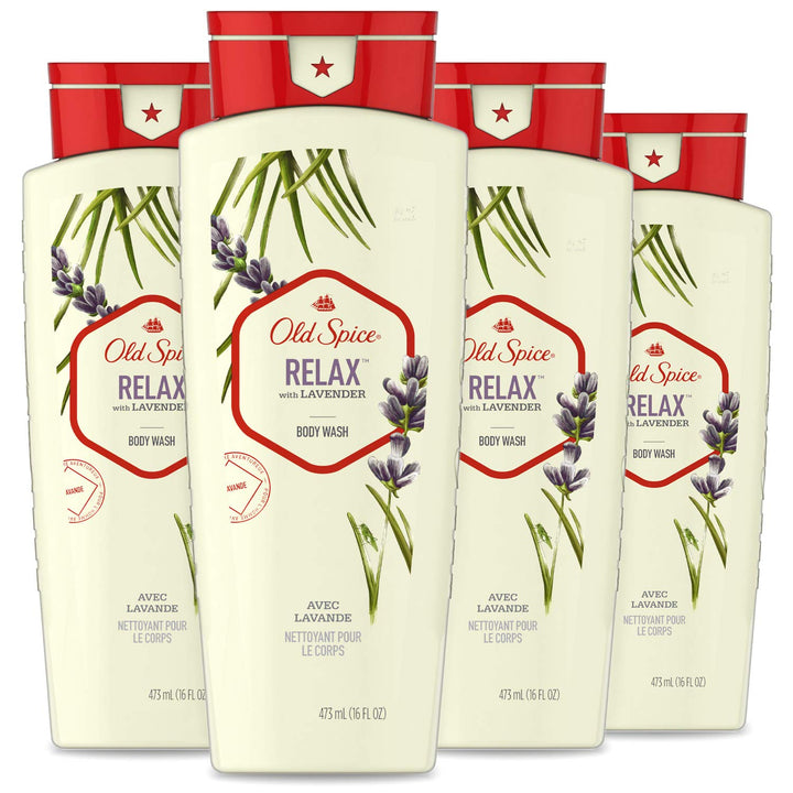 Old Spice Body Wash for Men, Relax with Lavender, 16 Fl Oz (Pack of 4)