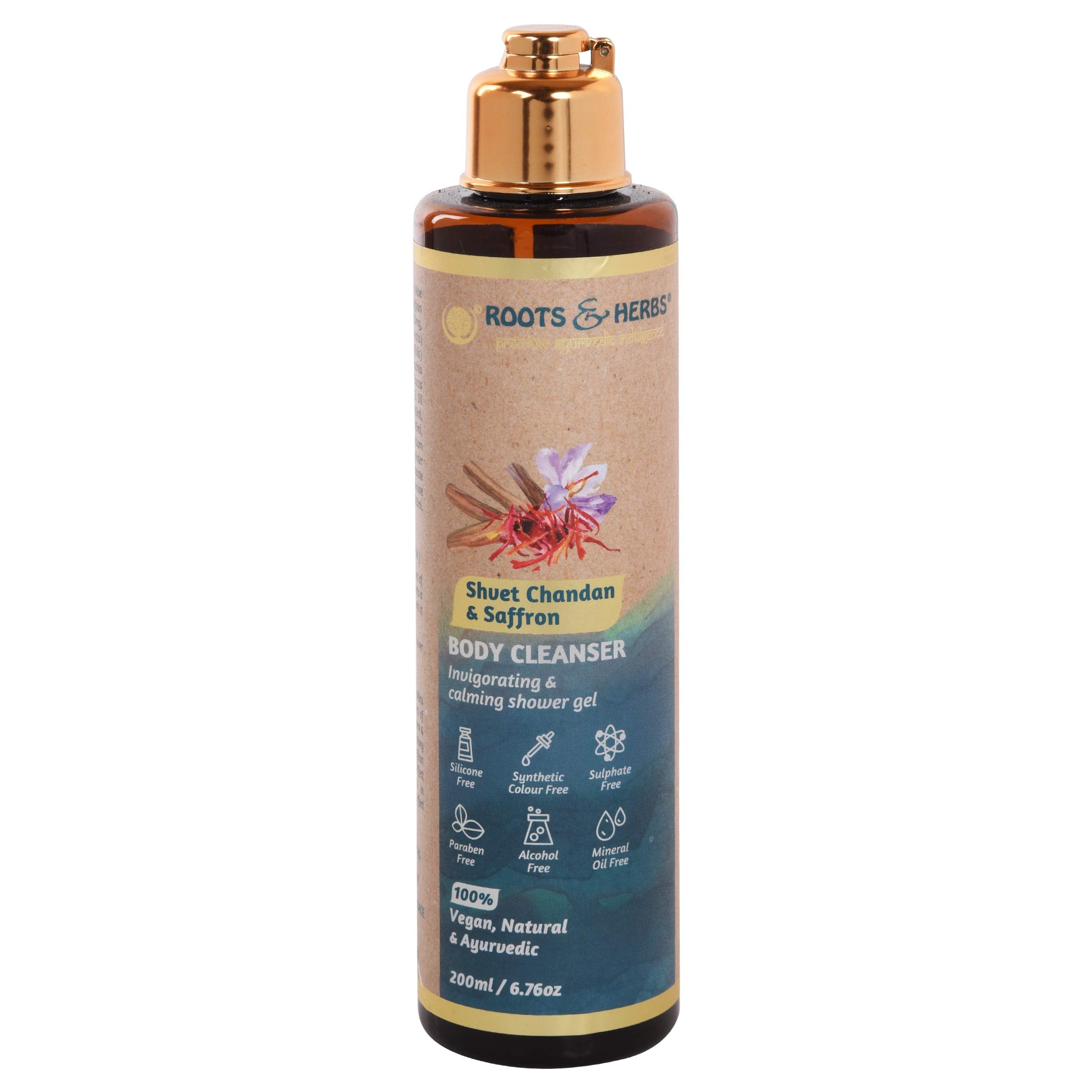 ROOTS AND HERBS Ayurvedic Body Wash shower gel red sandalwood Shvet Chandan & Saffron 6.76 oz
