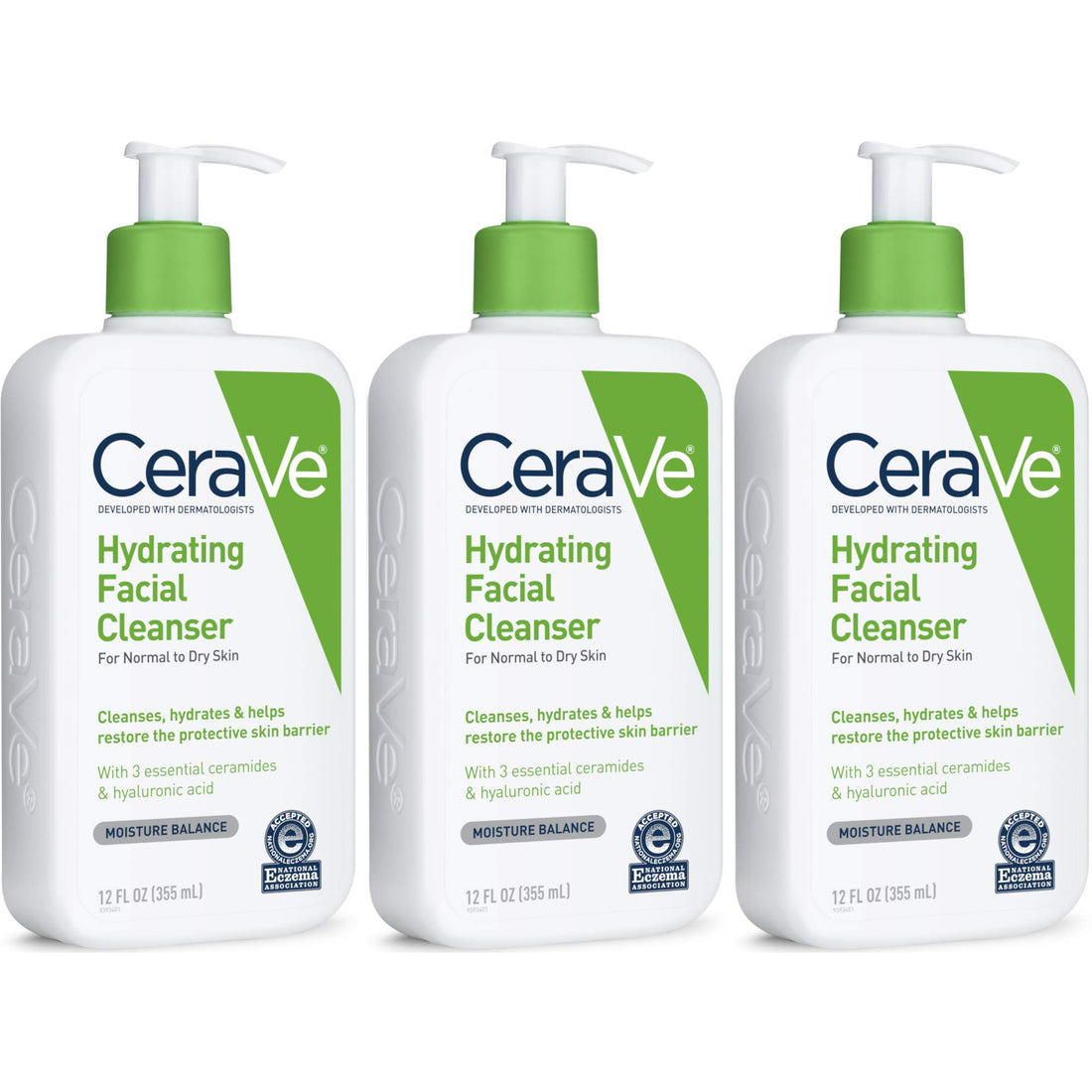 CeraVe Hydrating Facial Cleanser, Normal To Dry, 12 Ounces each, Pack of 3