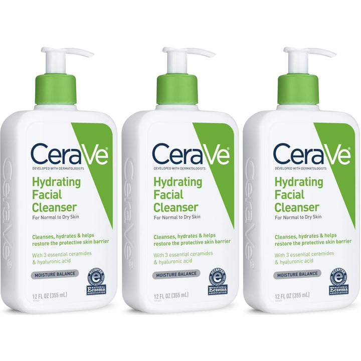 CeraVe Hydrating Facial Cleanser, Normal To Dry, 12 Ounces each, Pack of 3