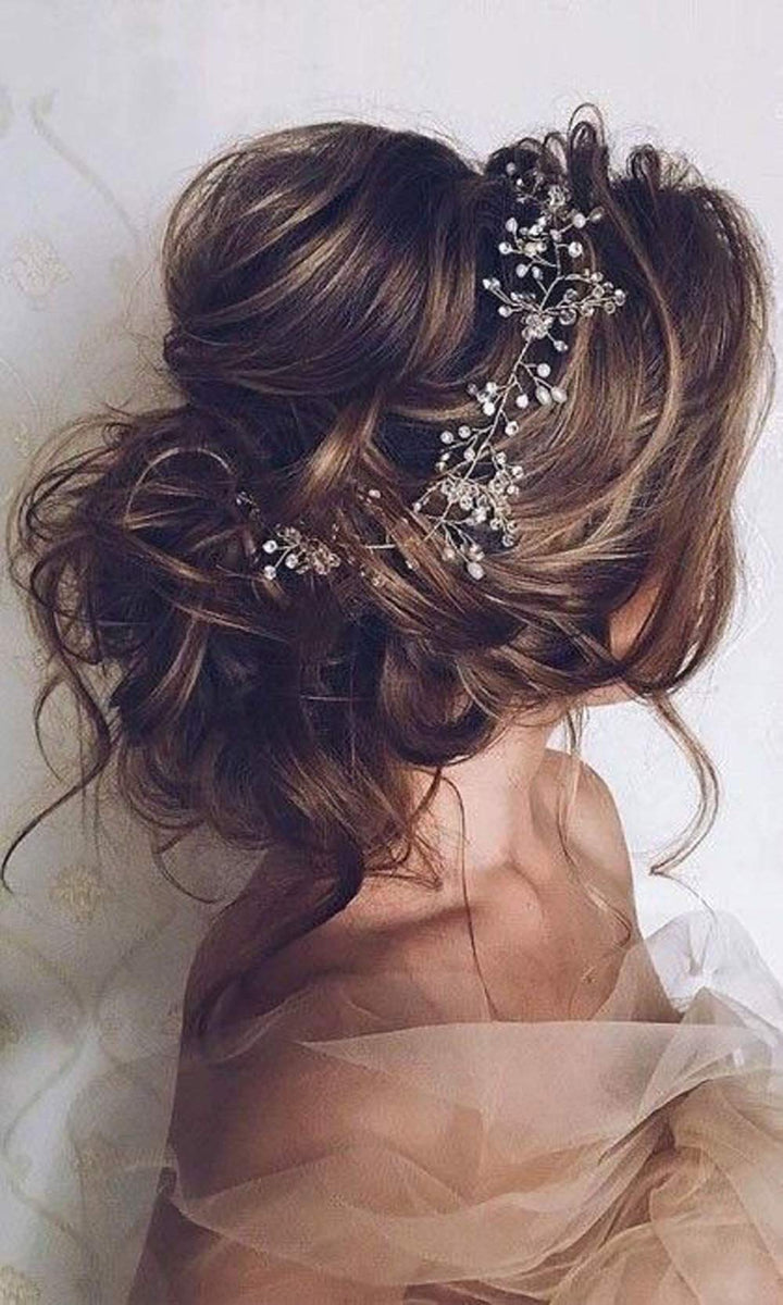 Deniferymakeup Bridal Rose Gold and Gold Silver Extra Long Pearl and Crystal Beads Bridal Hair Vine Wedding Head Piece Bridal Hair Accessories Headband Hair Jewelry Hair Accessories (Gold)