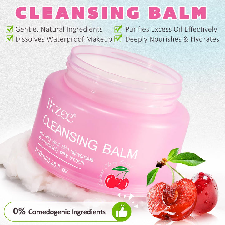 ZIXAOK Cleansing Balm Makeup Remover - 100ml Deep Nourishing Makeup Remover Balm, Luxurious Hydrating Cleanser for Waterproof Makeup, Gentle for All Skin Types, Cherry Scented