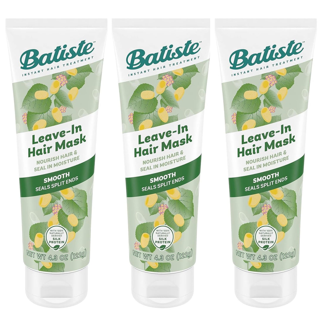 Batiste Heat Protectant For Hair & Leave In Conditioner Hair Mask, Smooth, Seals Split Ends, Hair Conditioner for Dry or Wet Hair, Infused with vitamin E for Enhancing Haircare, 4.3oz (Pack of 3)