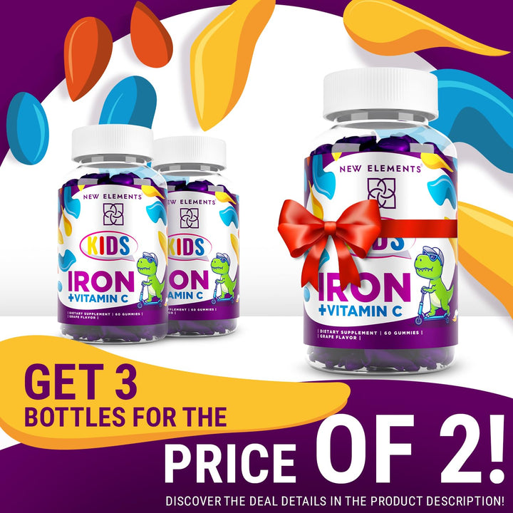 Iron Gummies for Kids with Vitamin C | Sugar Free | Enhanced Energy & Blood Health Support | Anemia Relief, Gluten-Free, Non-GMO, Vegan, Natural Grape Flavor, Crafted with Pectin for Optimal Health