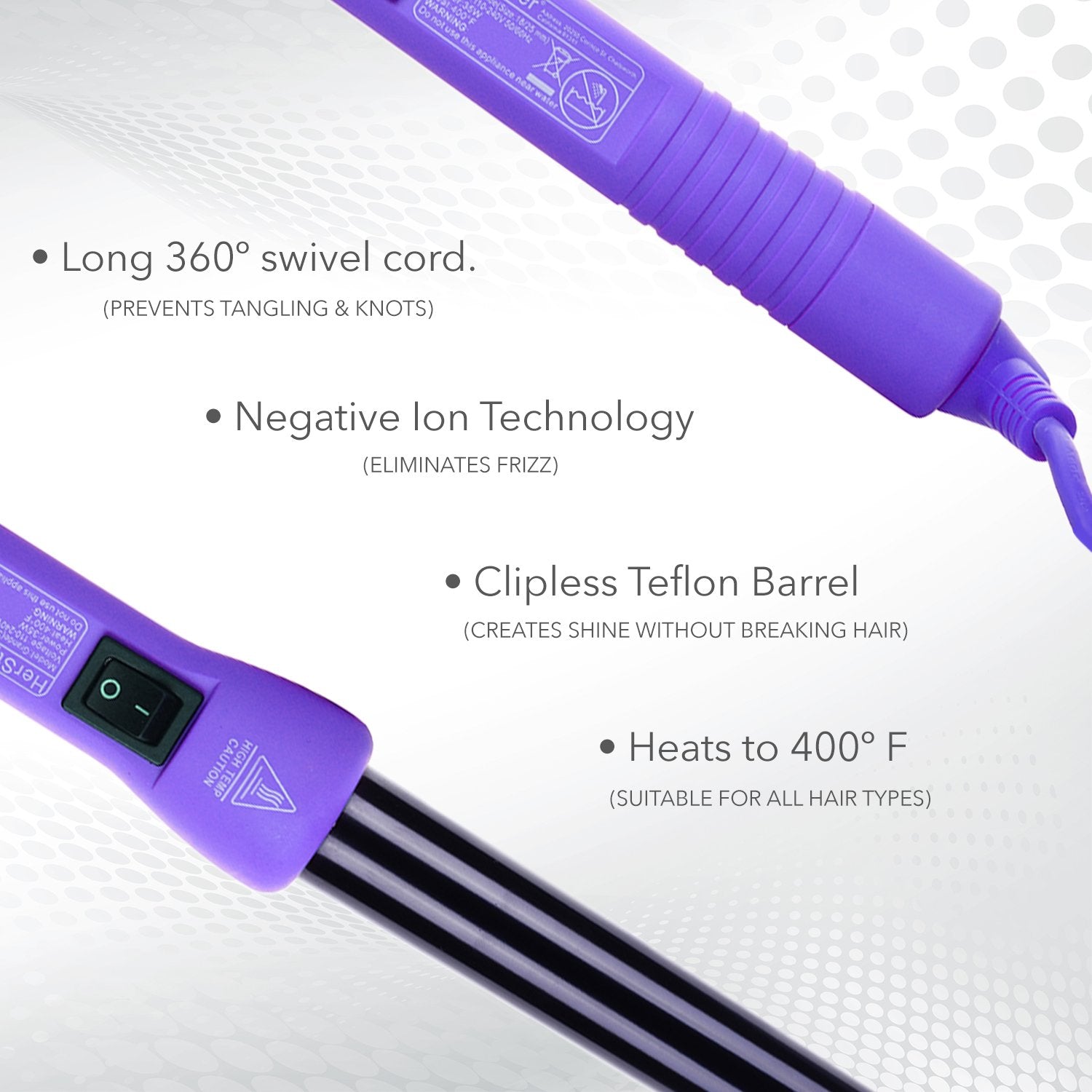 Herstyler Grande Purple Hair Professional Curling Iron (Purple Handle Black Rod)