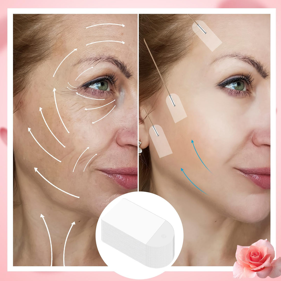 Siifert 260 Pcs Face Lift Tape, Face Lift Tape Invisible with 8 Pcs Lifting Cord Kit, Face Lifting Tape Patches for Lifting Facial Wrinkles Double Chin Neck Jowls Eyes, Comes with 200 Cleaning Swabs