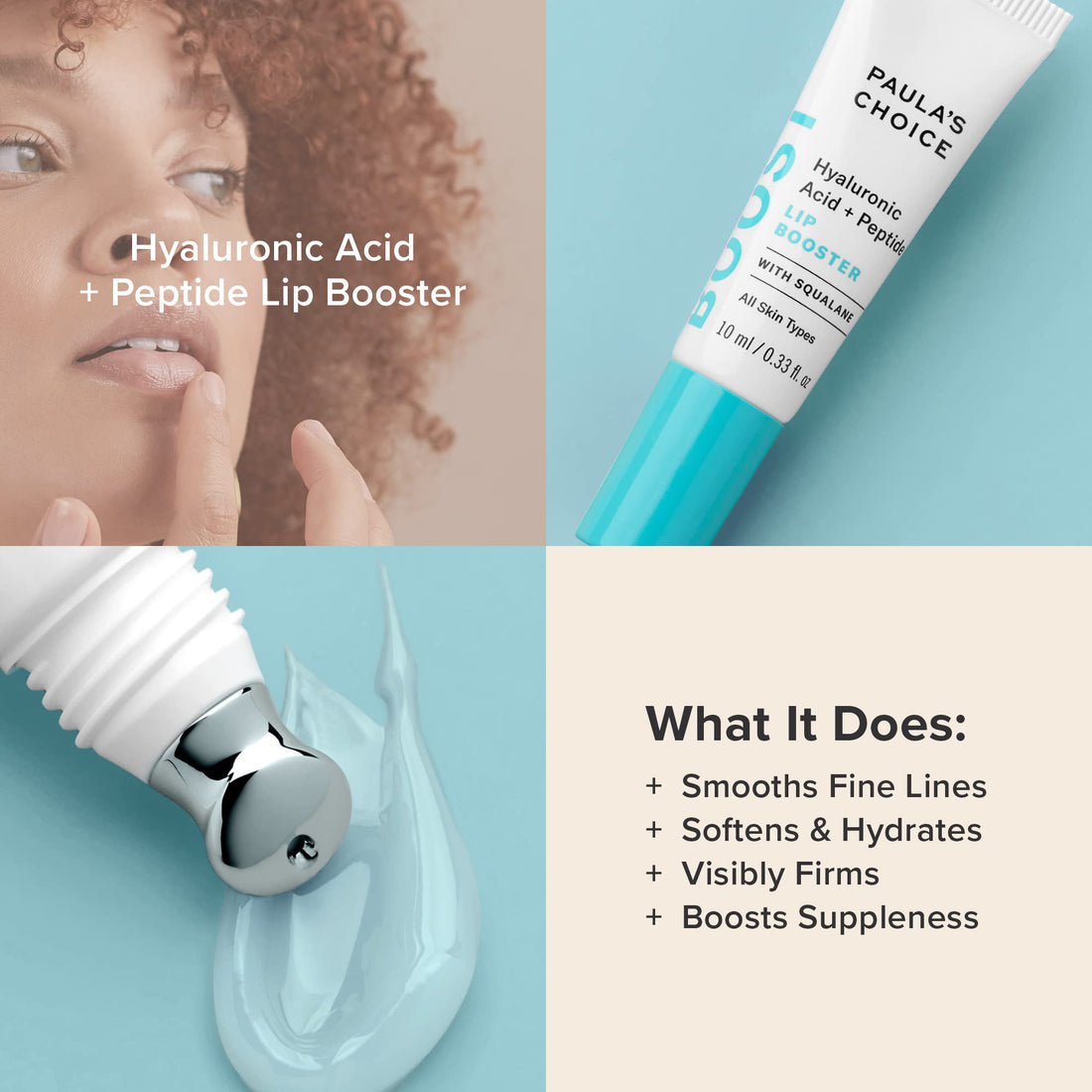 Paula's Choice BOOST Hyaluronic Acid + Peptide Lip Booster, Hydrating Treatment for Lip Volume, Loss of Firmness & Fine Lines, with Squalane, Fragrance-free & Paraben-free, 0.33 Fluid Ounces