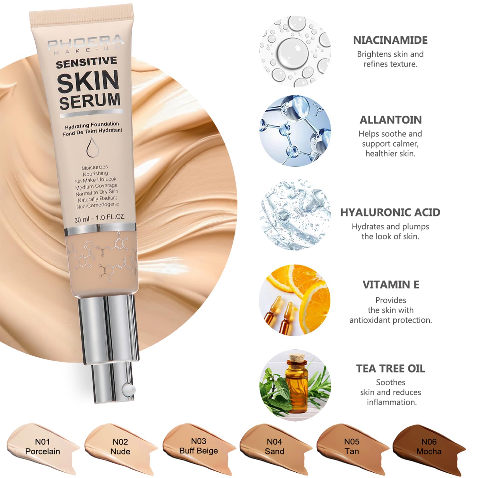 PHOERA Foundation Full Coverage,PHOERA CC+ Cream,2024 New PHOERA Foundation Makeup for Mature Skin, Wrinkles Matte Natural Finish,Primer (108+180CC+N05/ Tan+ Tan+Tan)