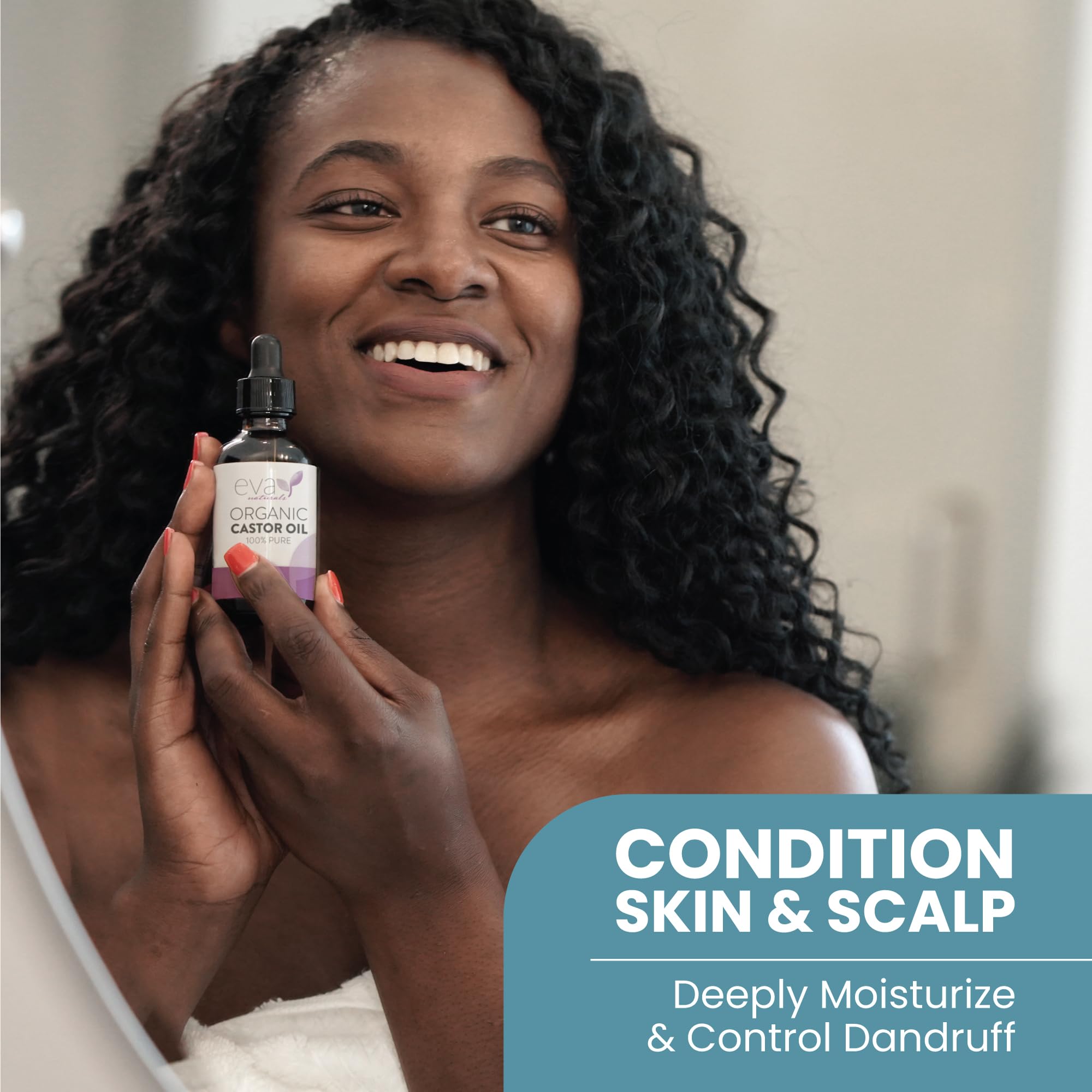 Eva Naturals Organic Castor Oil (2oz) - Promotes Hair, Eyebrow and Lash Growth - Diminishes Wrinkles and Signs of Aging - Hydrates and Nourishes Skin - 100% Pure and USP Grade - Premium Quality