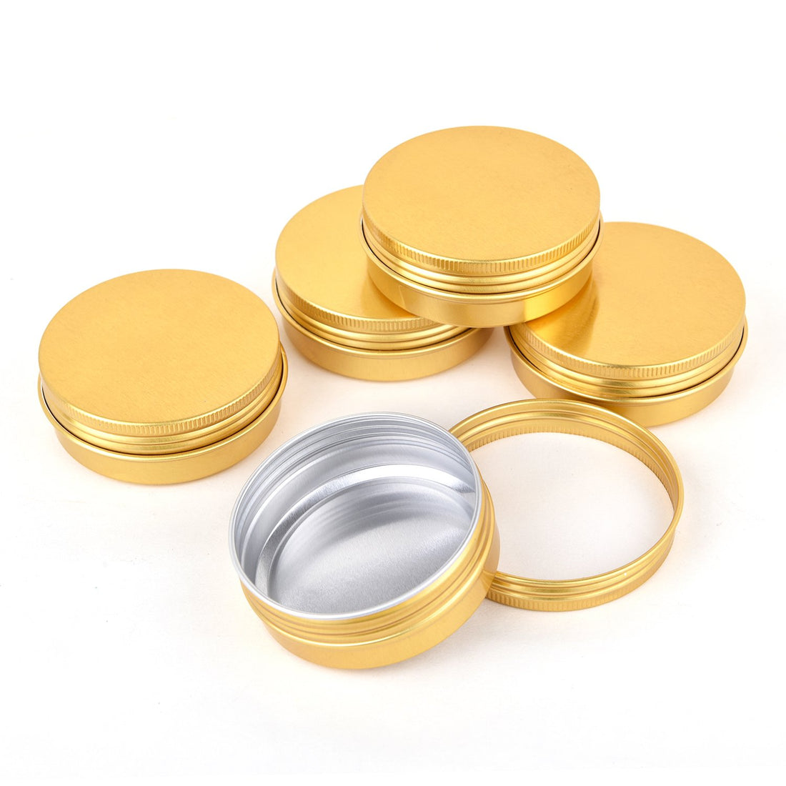 Liyar Tmo 2Oz 60Ml Metal Storage Tins Aluminum Tins Jars Round Tin Containers Empty Salve Jars Screw Top Tin Cans for Store Spices, Candies, Tea Or Gift Giving, Gold(Pack of 14)