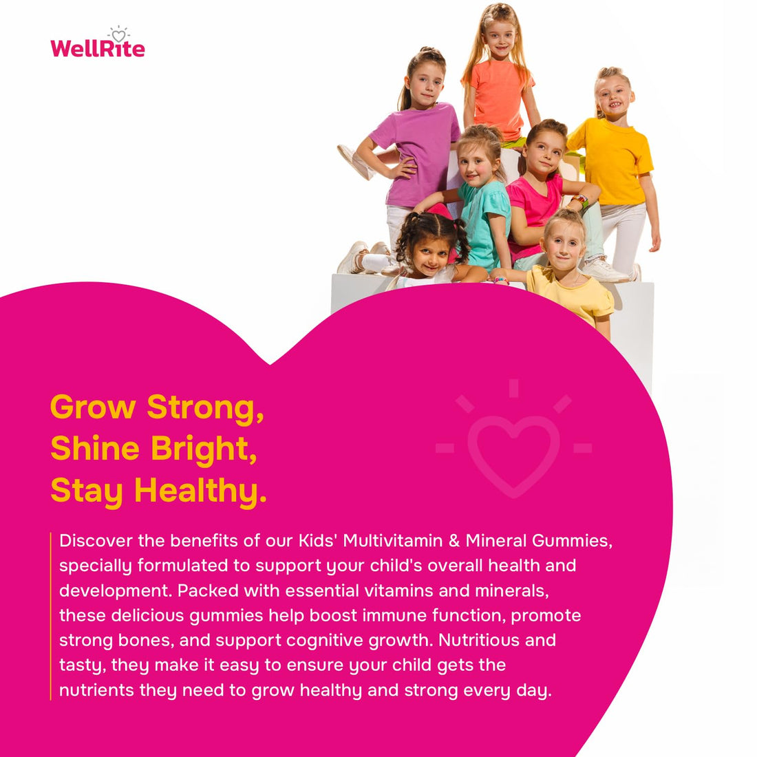 Wellrite Kids Multivitamin & Mineral Gummy Vitamins which Provide Overall Development & Growth, 60 Count, Lemon & Strawberry Flavored, Vegan, Gelatin Free, Gluten Free, Nut Free