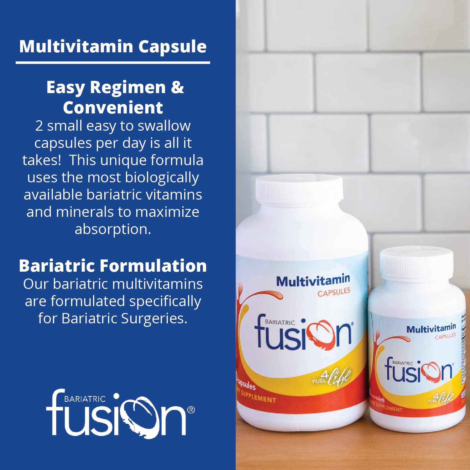 Bariatric Fusion Bariatric Multivitamin Without Iron | Post Bariatric Surgery Patients | Iron Free Bariatric Vitamin for Gastric Bypass and Sleeve Gastrectomy | 60 Capsules | 1 Month Supply