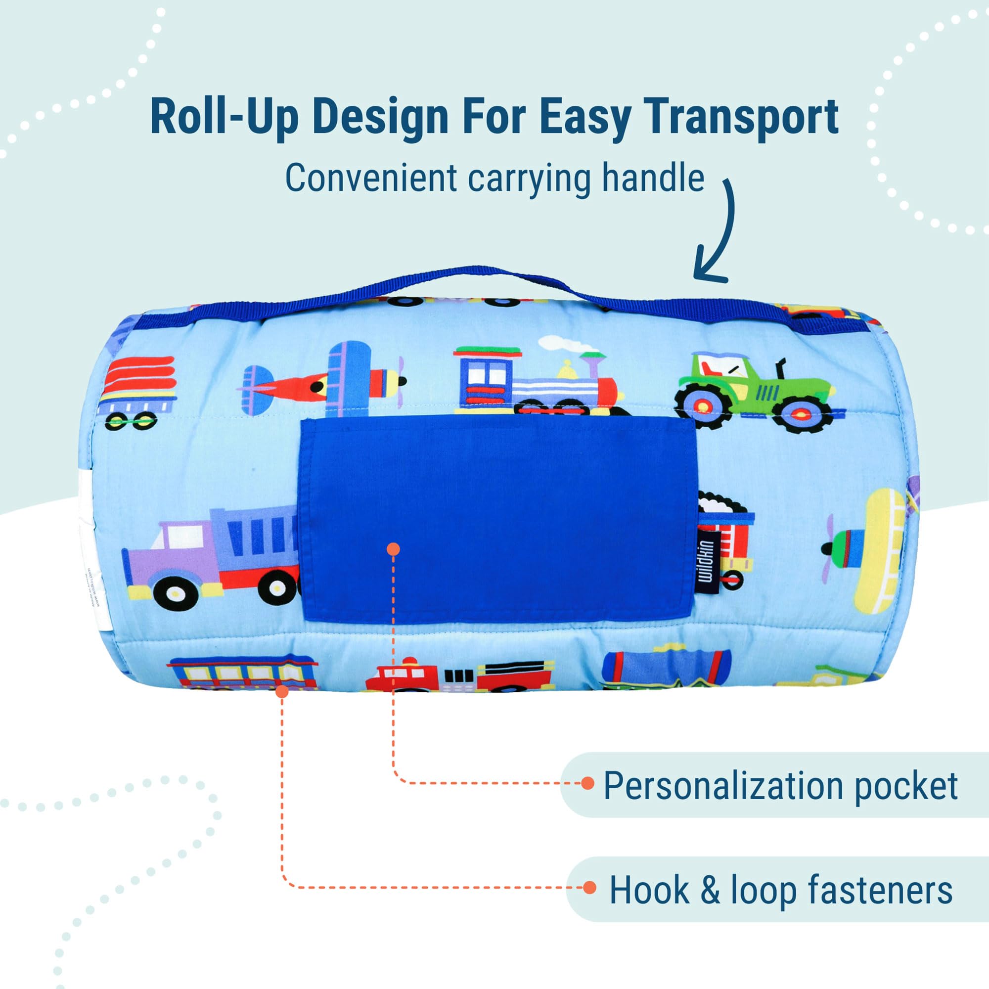 Wildkin Kids Original Nap Mat – Cozy Kids Sleep Mat with Pillow, Ideal for School & Travel - Trains, Planes, and Trucks
