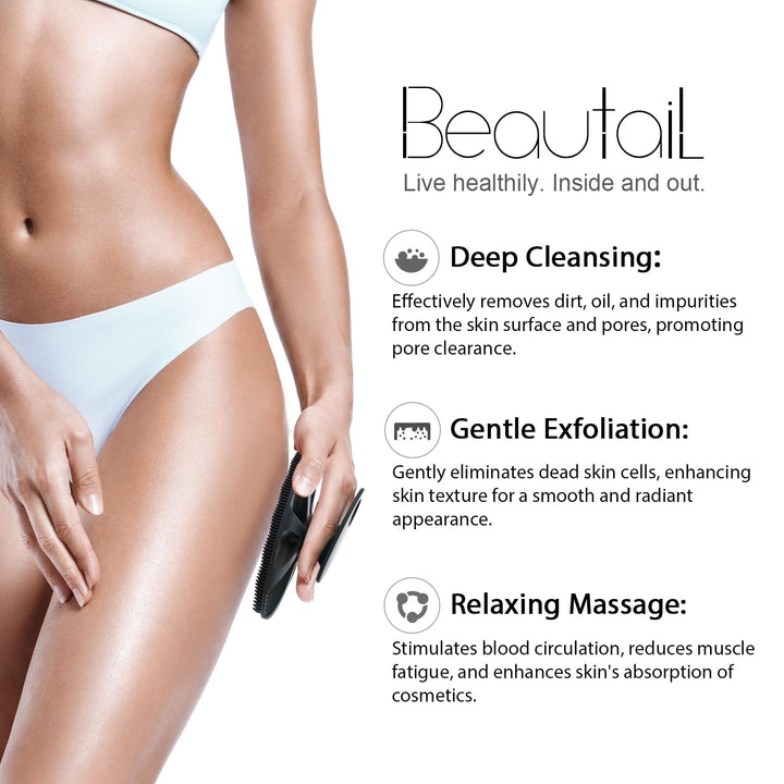 BEAUTAIL Silicone Body Scrubber Shower Bath Wash Brush Gentle Exfoliating Scrub Cleansing Loofah for Women Men Baby Sensitive Skin, Easy to Clean, Lather Nicely, More Hygienic, 1 Pack, Black