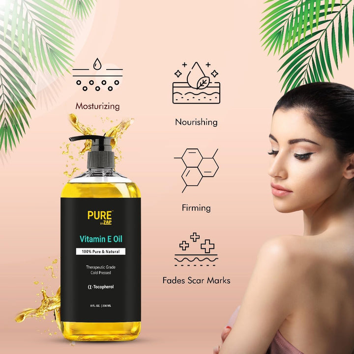 Vitamin E Oil, 100% Pure & Natural 28,000 IU Premium Cold-Pressed Oil -8 Fl Oz, Tocopherol for Repairing Dry, Damaged Skin, Moisturizing for Skin, Growth of Nails, Hair, Scalp Brand: Pure by ZAP
