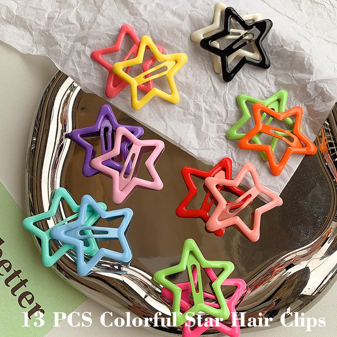 13 PCS 1.65 Metal Hair Accessories - Snap Barrettes with Non-Slip Star Clips for Girls in Multiple Colors