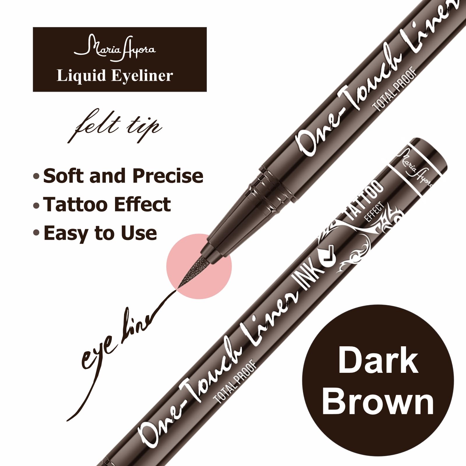 MARIA AYORA Triple Pack of Vegan-Approved Liquid Eyeliner Pens in Dark Brown, Tattoo Effect, Quick Dry, Waterproof, Smudgeproof, Long-lasting & Felt Tip Eyeliner pen: Precision Beauty for Women