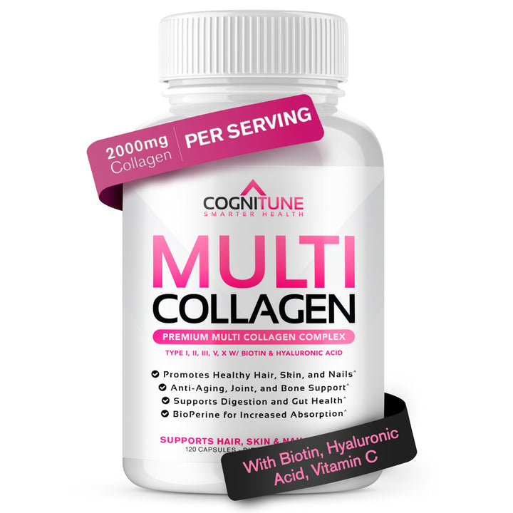 Multi Collagen for Women with Hyaluronic Acid, Vitamin C and Biotin, Collagen Protein Supplement with Types I, II, III, V, X Peptides for Healthy Hair, Skin, Nails and Joints, 120 Capsules