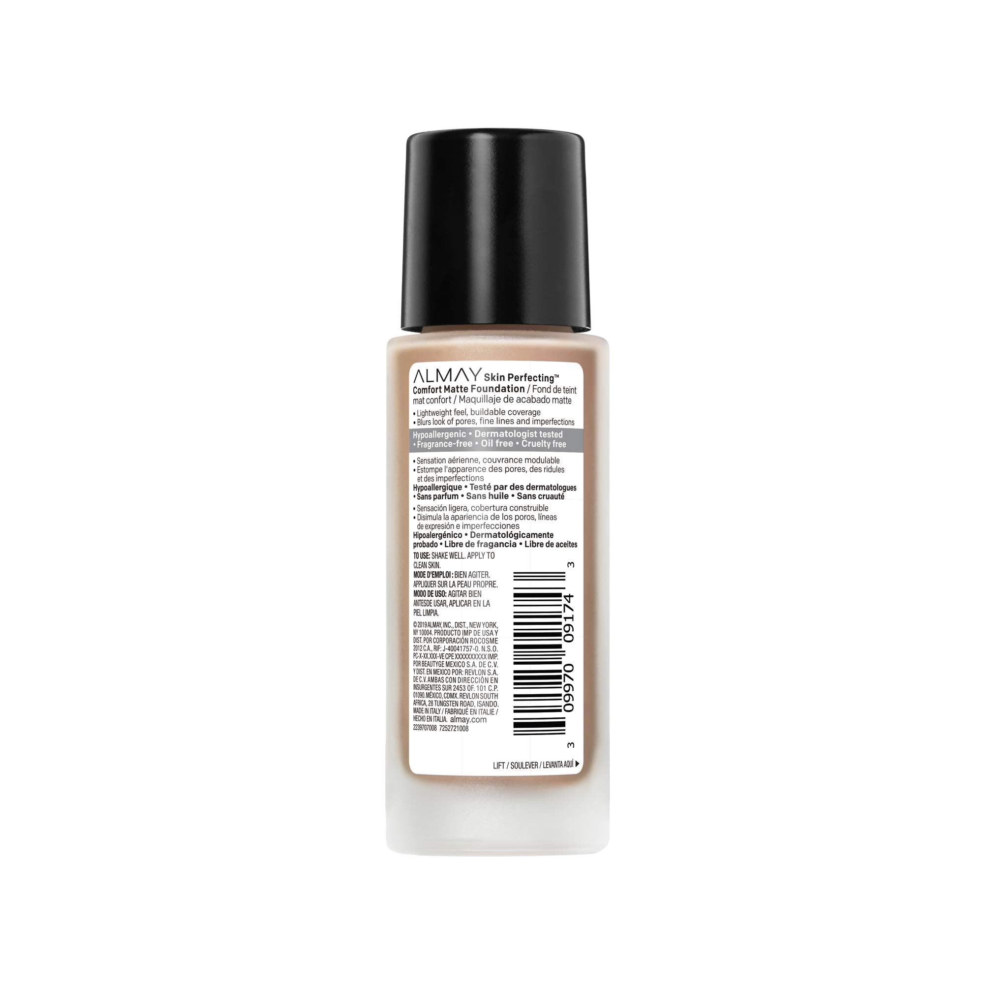 Almay Skin Perfecting Comfort Matte Foundation, Hypoallergenic, Cruelty Free, -Fragrance Free, Dermatologist Tested Liquid Makeup, Neutral Sun Beige, 1 Fluid Ounce