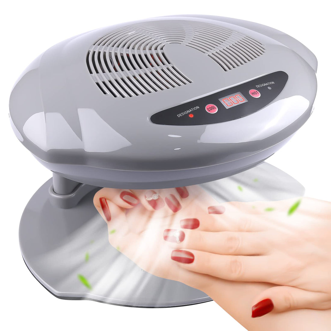 Kalolary Air Nail Dryer, 400W Air Nail Fan Blow Dryer for Nail Polish Intelligent Automatic Sensor Hot & Cold Air Nail Polish Drying Fan Manicure Tool for Home Salon Both Hands and Feet Use(Gray)