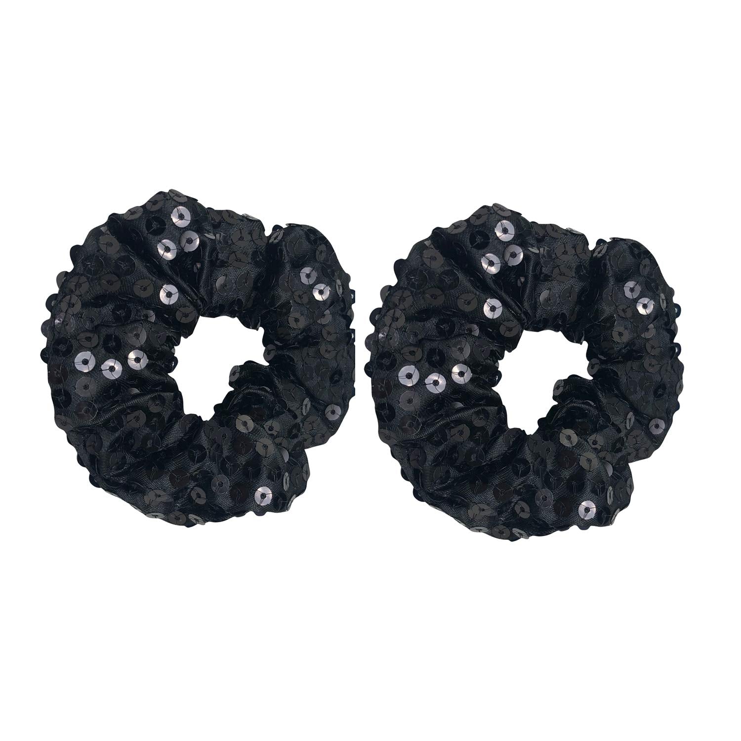 CEOZY 2 Pack Black Satin Face Sequins Hair Scrunchies Sparkly Hair Ties Hair Eleastic Bands Scrunchy Hair Ties Ropes Ponytail Holders Wrist Cloth Bands for Girls School, Dance, Stage (Black) : Black