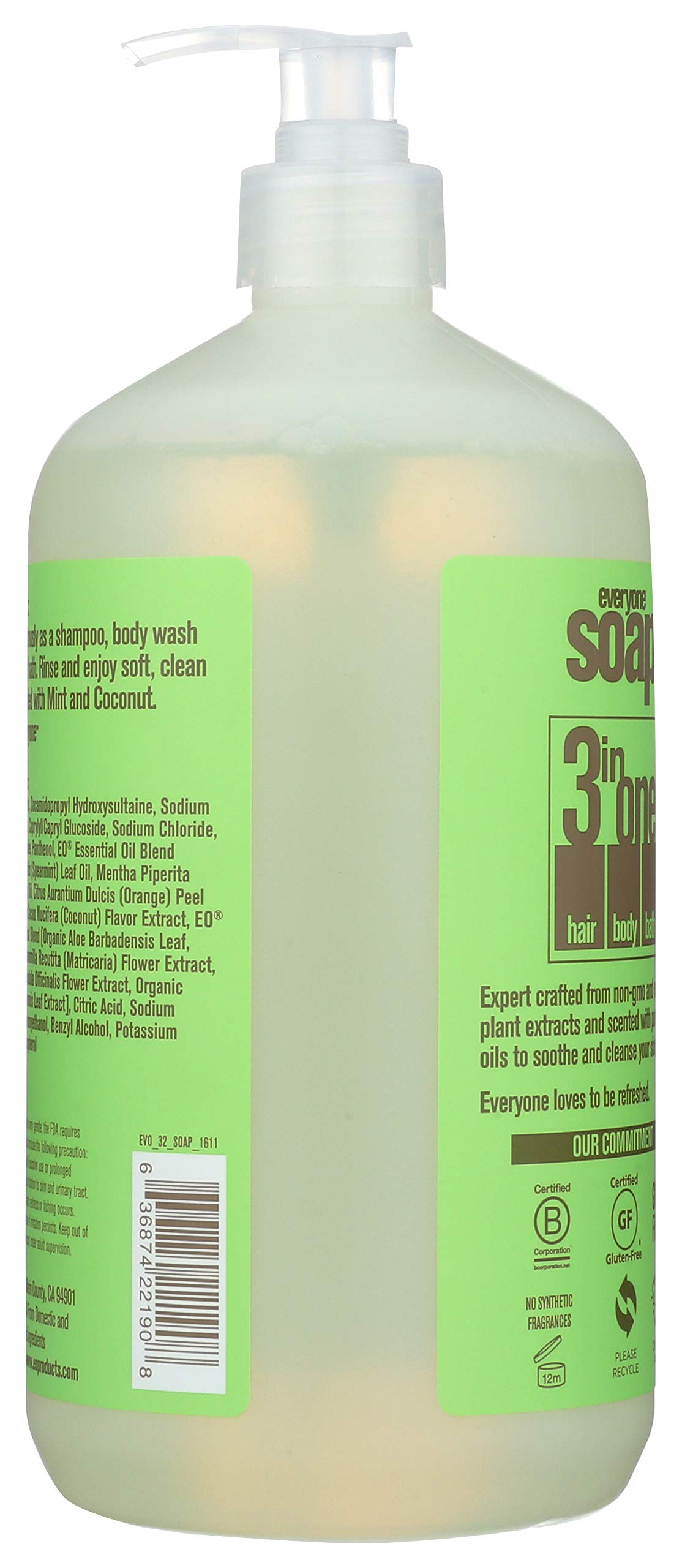 EO Products Natural Everyone Hand Soap Liquid, Mint and Coconut, 32 Ounce