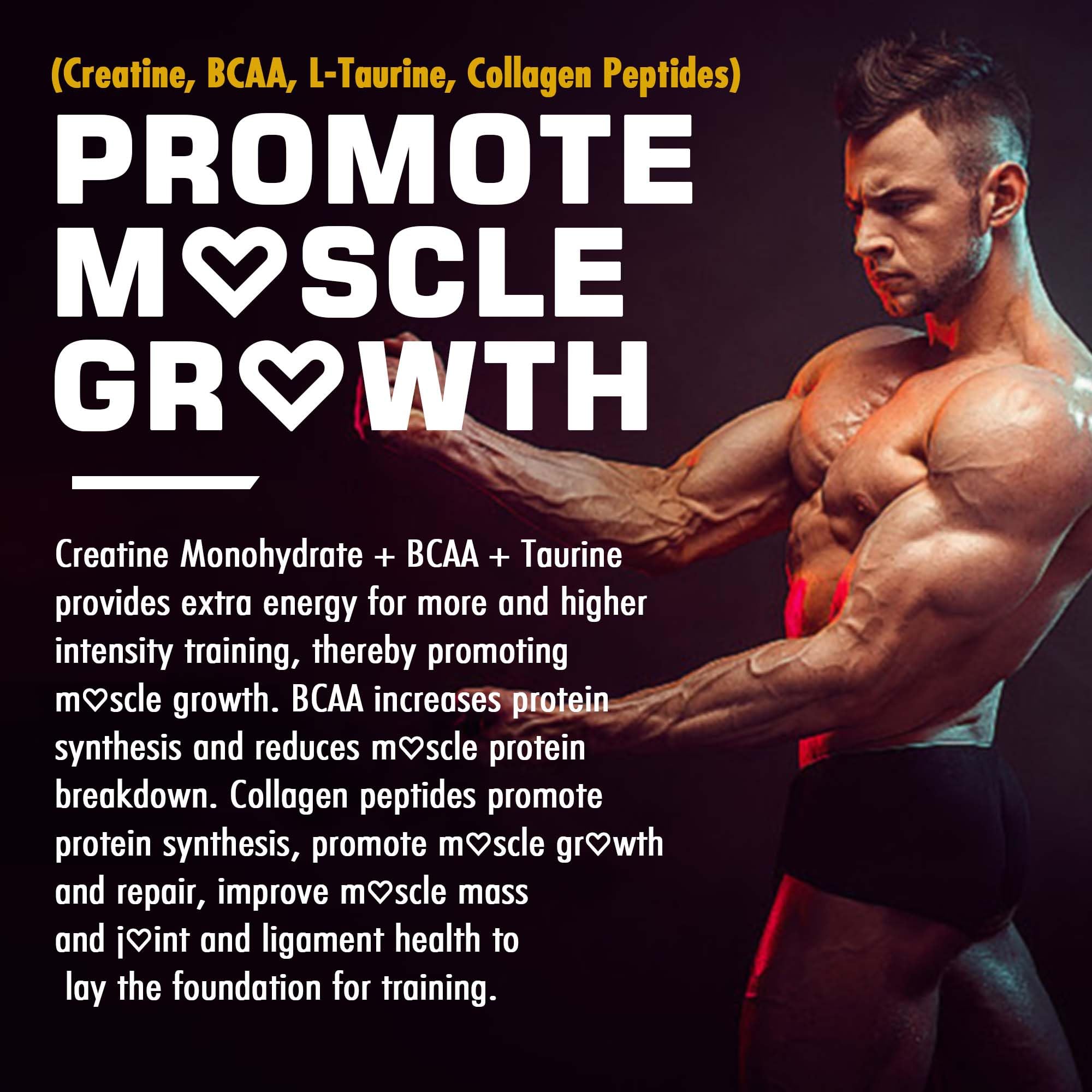 Creatine Monohydrate Gummies for Men & Women - with BCAA, Collagen Peptides, L-Taurine, Vitamin B12, D3, Chewables Creatine Monohydrate 5g Per Serving, Natural Lemon Flavor, Sugar Free, 2 Pack