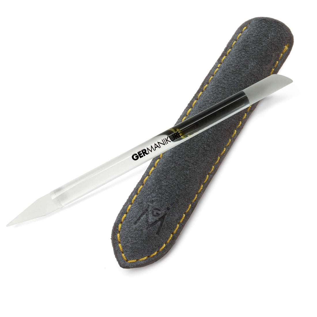 GERManikure 6mm crystal glass cuticle removing manicure stick with leather case