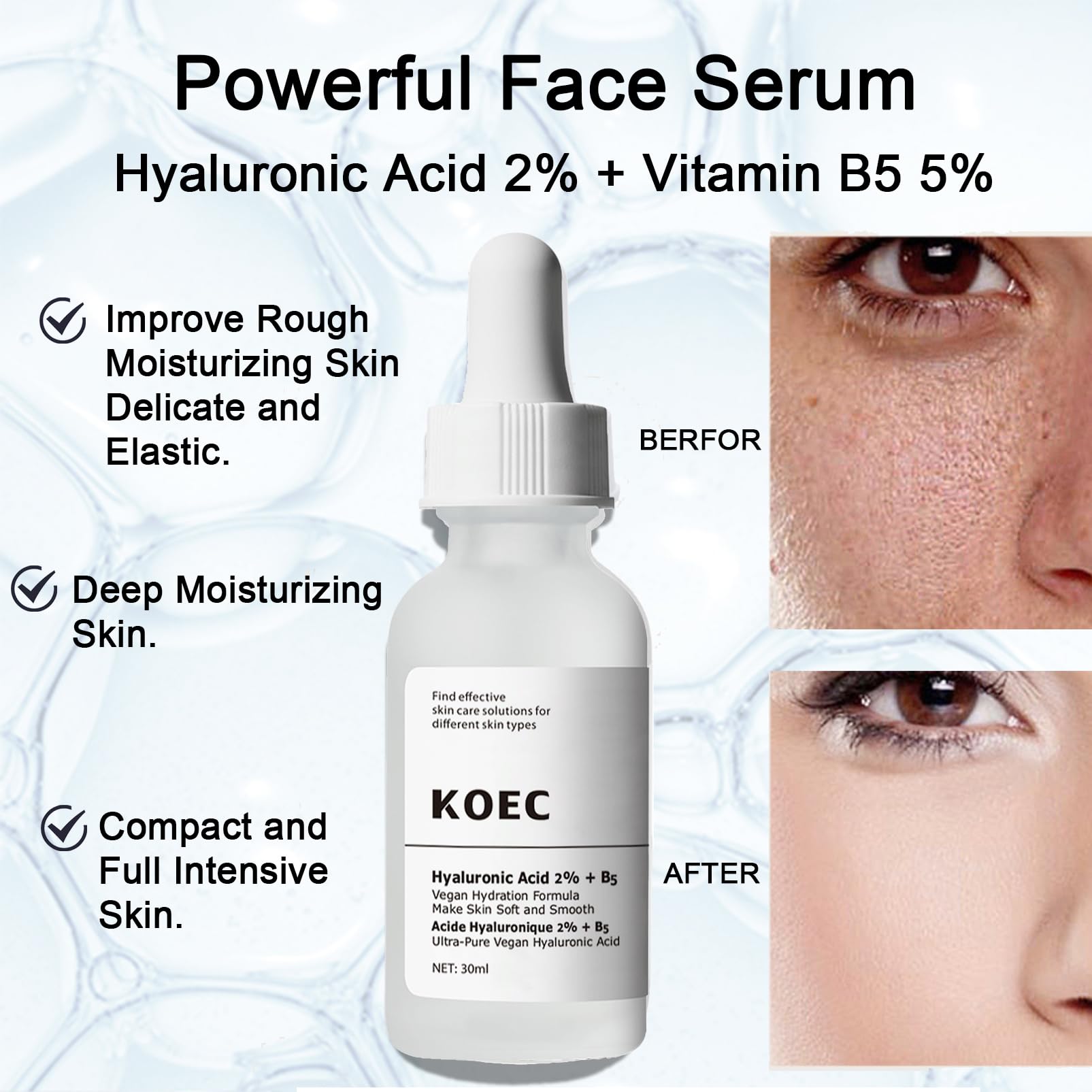 Hyaluronic Acid 2% + B5,Face Moisturiser, Hyaluronic Acid Serum For Face Hydrated, Hyaluronic Acid Face Serum for Women Plump And Smooth Skin, Hyluronic Acid Serum For Face Anti Aging, Skin Care