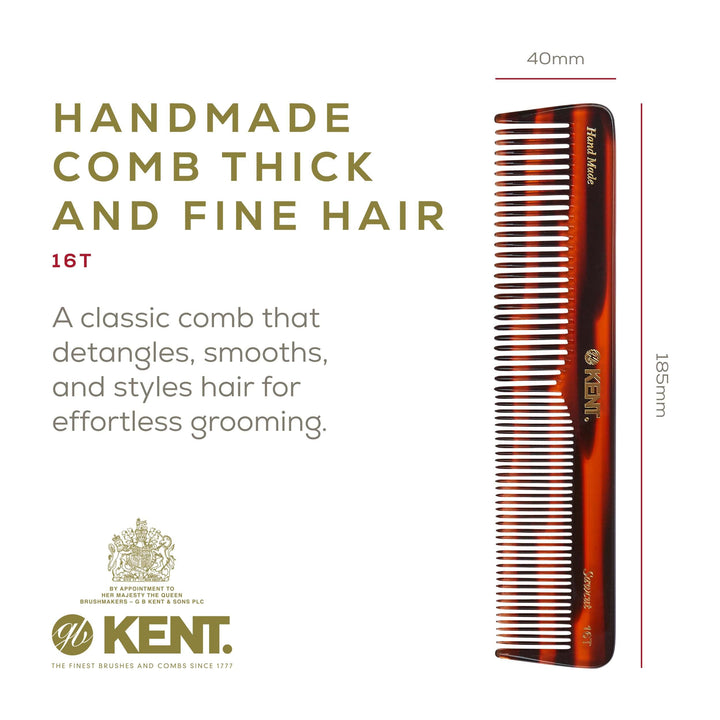 Kent 16T Fine Tooth Comb and Wide Tooth Comb Straightener Comb/Beard Comb and Hair Comb/Mens Hair Comb, Mustache Comb, and Comb for Women/Hair Styling and Detangling Comb/Detangler Comb