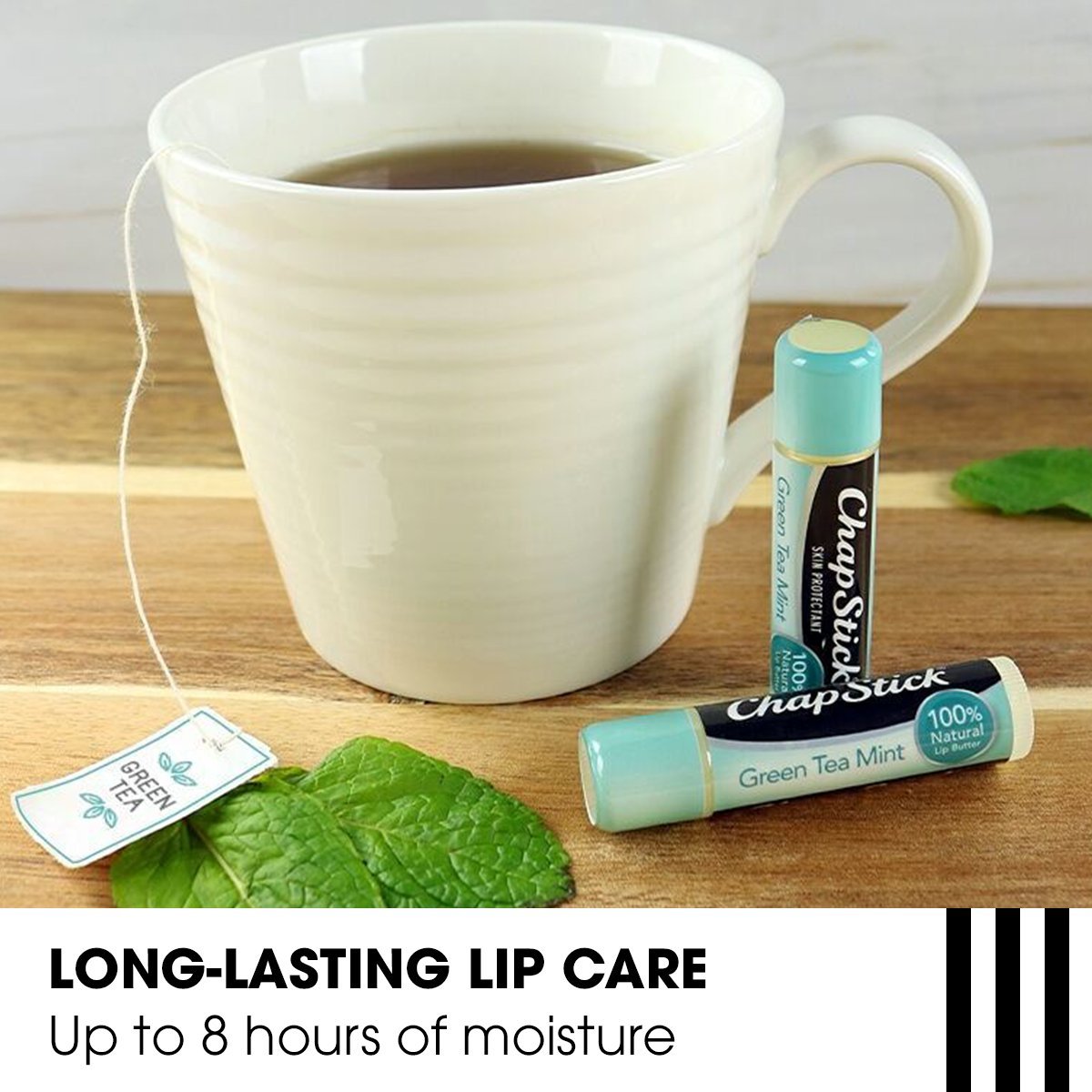 ChapStick 100% Natural (Green Tea Mint Flavor, 1 Blister Pack of 1 Stick) Lip Butter Tube, Flavored Lip Balm, 8-Hour Moisture, 0.15 Ounce