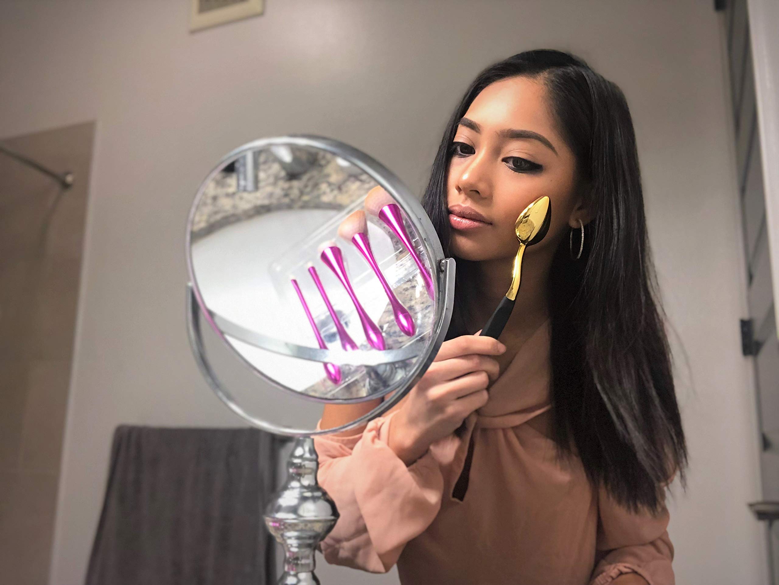 Professional Makeup Brush Set; 6 PC Flower Child DELUXE by Roopali Beauty ââ‚¬â€œSoft Silicone Pointed Applicator AND 5 Vegan Nylon Brushes - Compatible with Liquid, Cream or High-End Powder Cosmeti