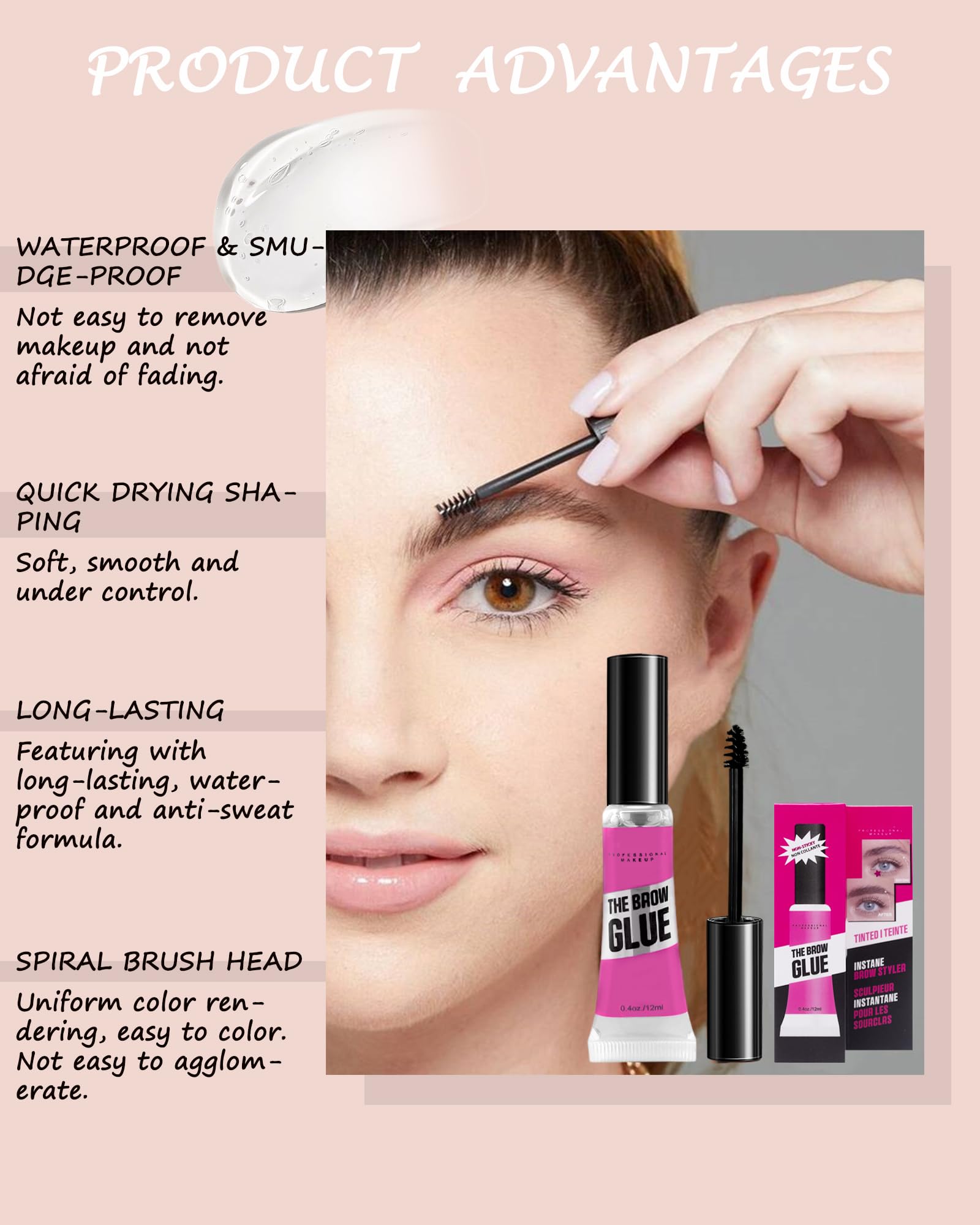Waterproof Brow Gel Clear-2PCS Strong Hold Eyebrow Gel,Eyebrow Mascara Long-Lasting Quick-Drying Transfer-Proof Brow Setting Gel, Brow Shaping Gel for Natural-Looking Brows, Women Gift Eye Makeup-00#