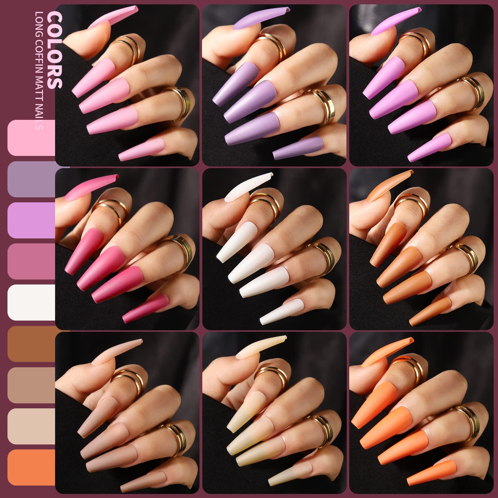 Teenitor Long Coffin Press On Nails, 432Pcs Press On Nails Long Matte Fake Nails 18Packs Long Press On Nails, Long Coffin False Nails With Nail Glue